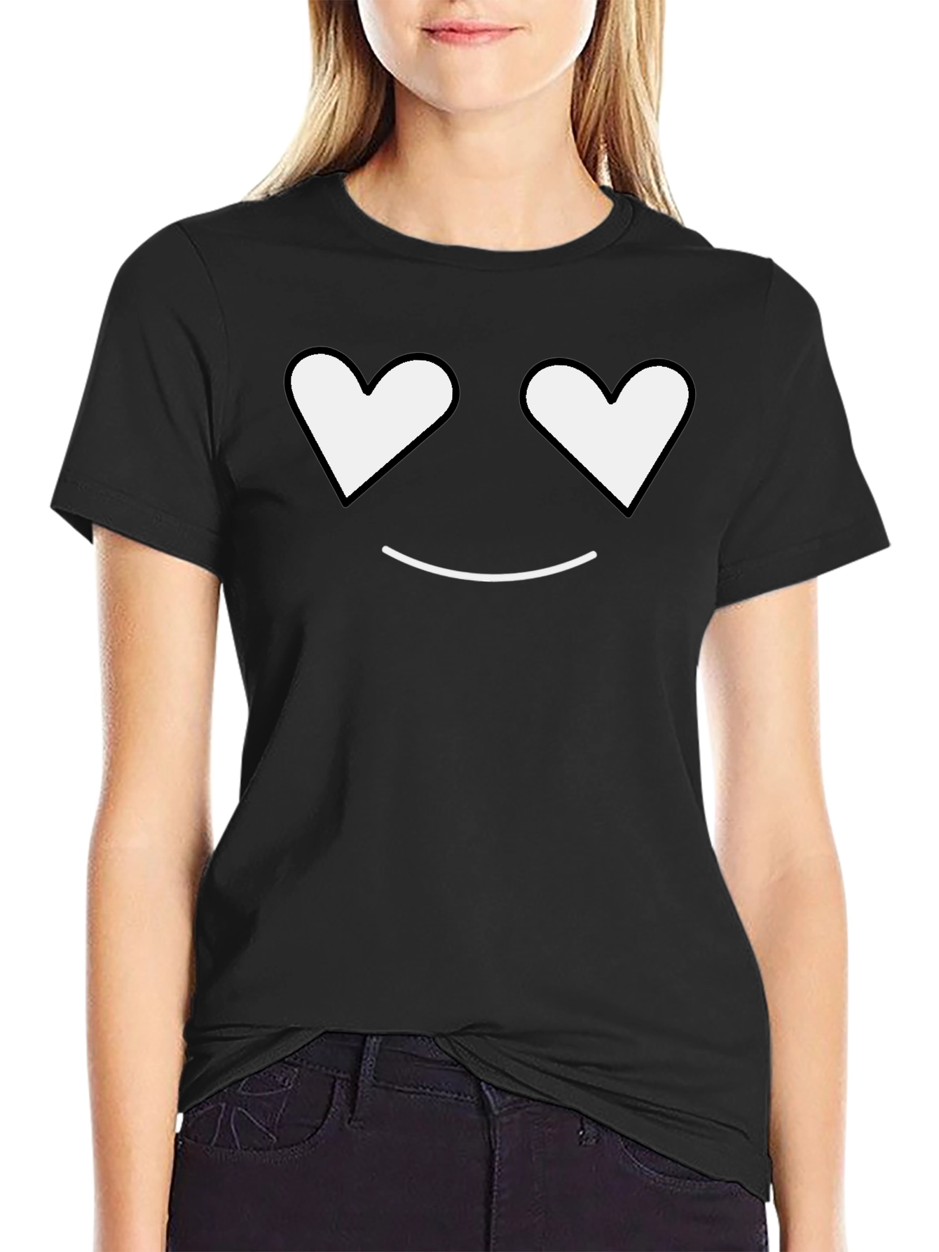 Black Heart Eyes Smiley Black T-Shirt view 2