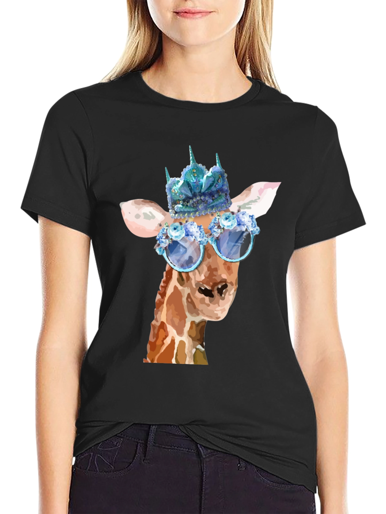 Black Giraffe Queen T-Shirt - Unique Animal Graphic Tee view 2