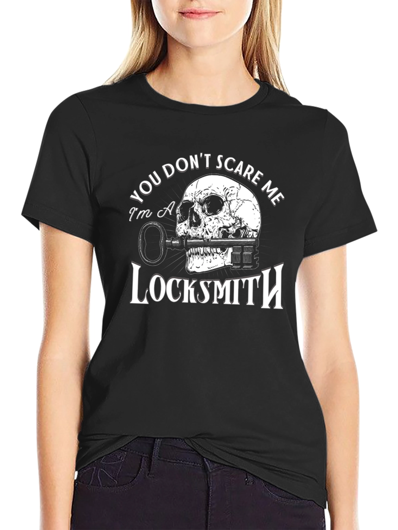 Black Locksmith Skull Graphic T-Shirt - You Don't Scare Me view 2