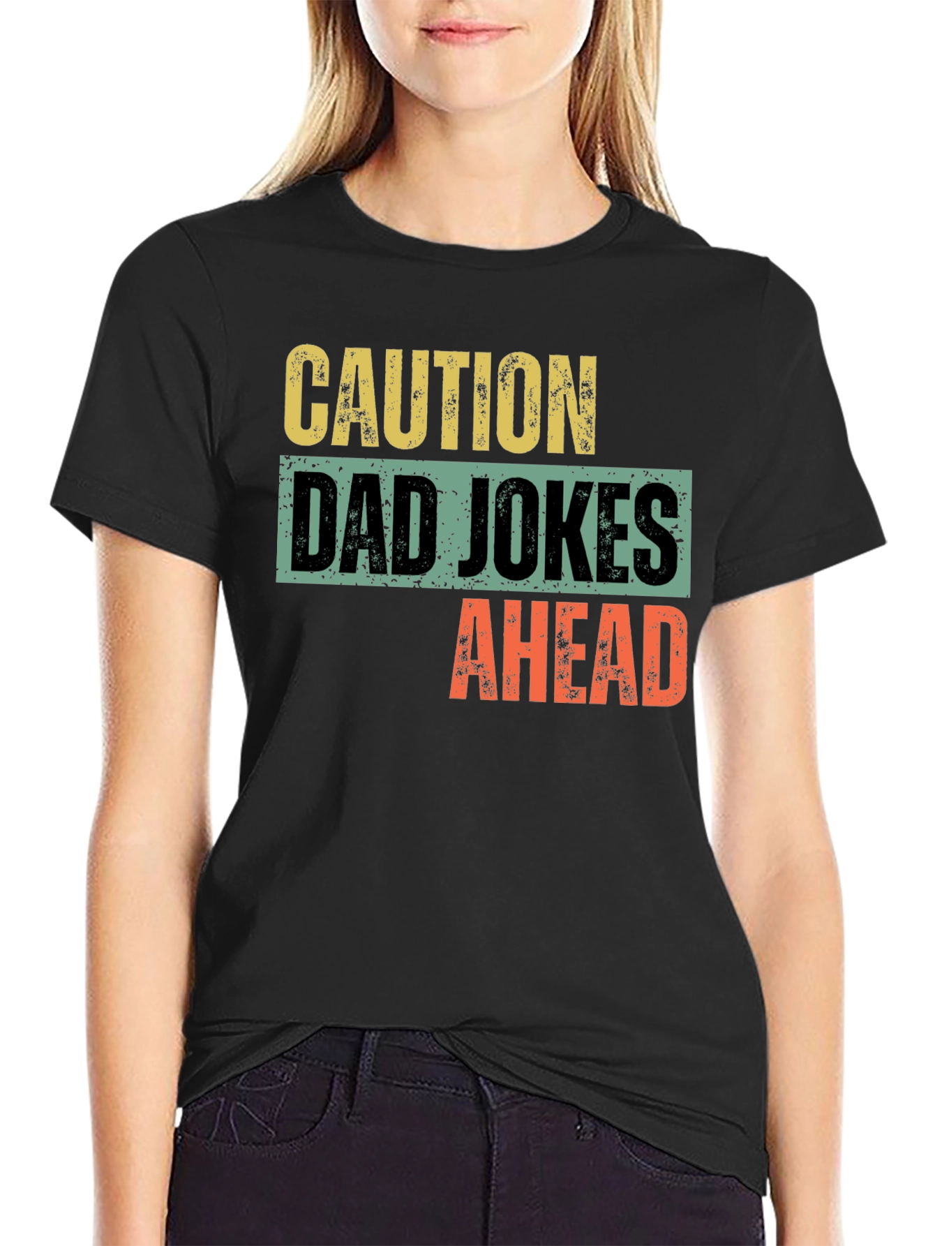 Black Caution Dad Jokes Ahead Graphic T-Shirt view 2