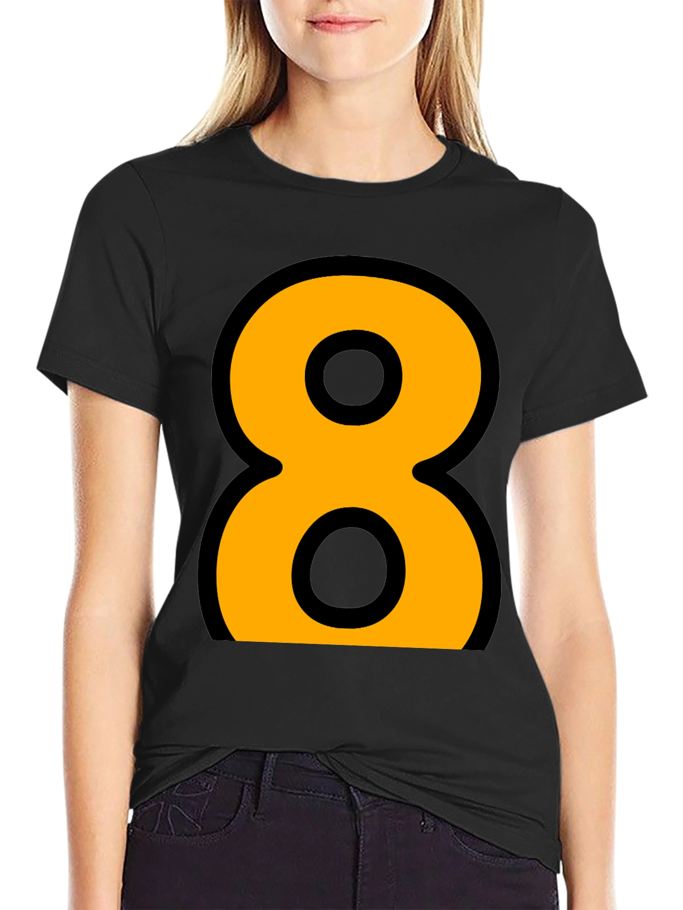 Black Bold Number 8 Graphic Tee - Black Cotton Blend view 2