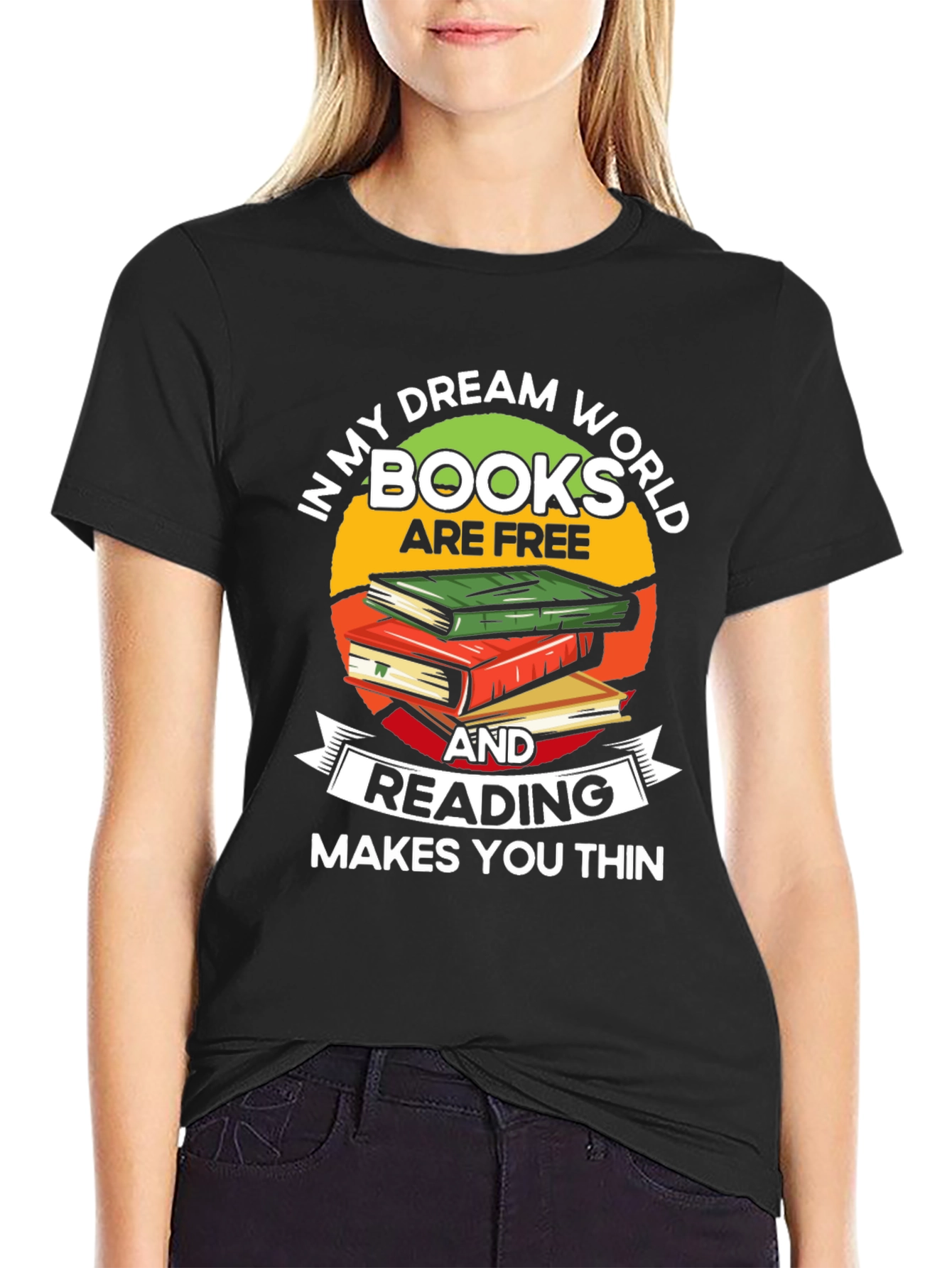 Black Book Lover T-Shirt: Reading Makes You Thin view 2