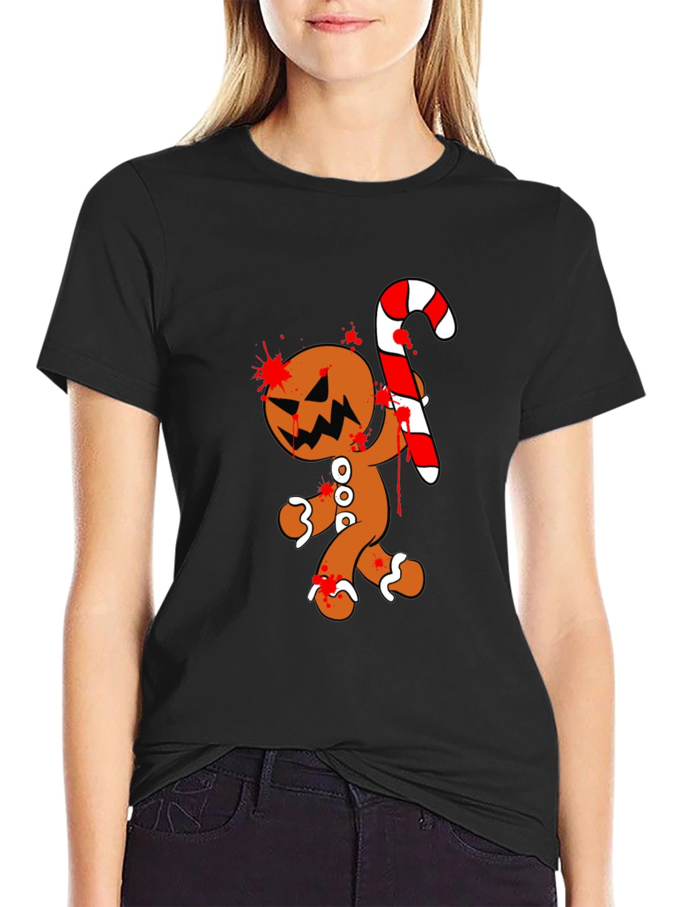 Black Bloody Gingerbread Horror Graphic Tee view 2