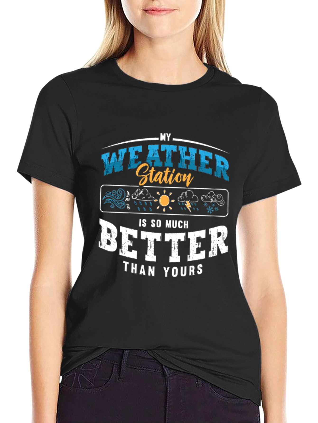 Black My Weather Station T-Shirt, Funny Weather Gift view 2