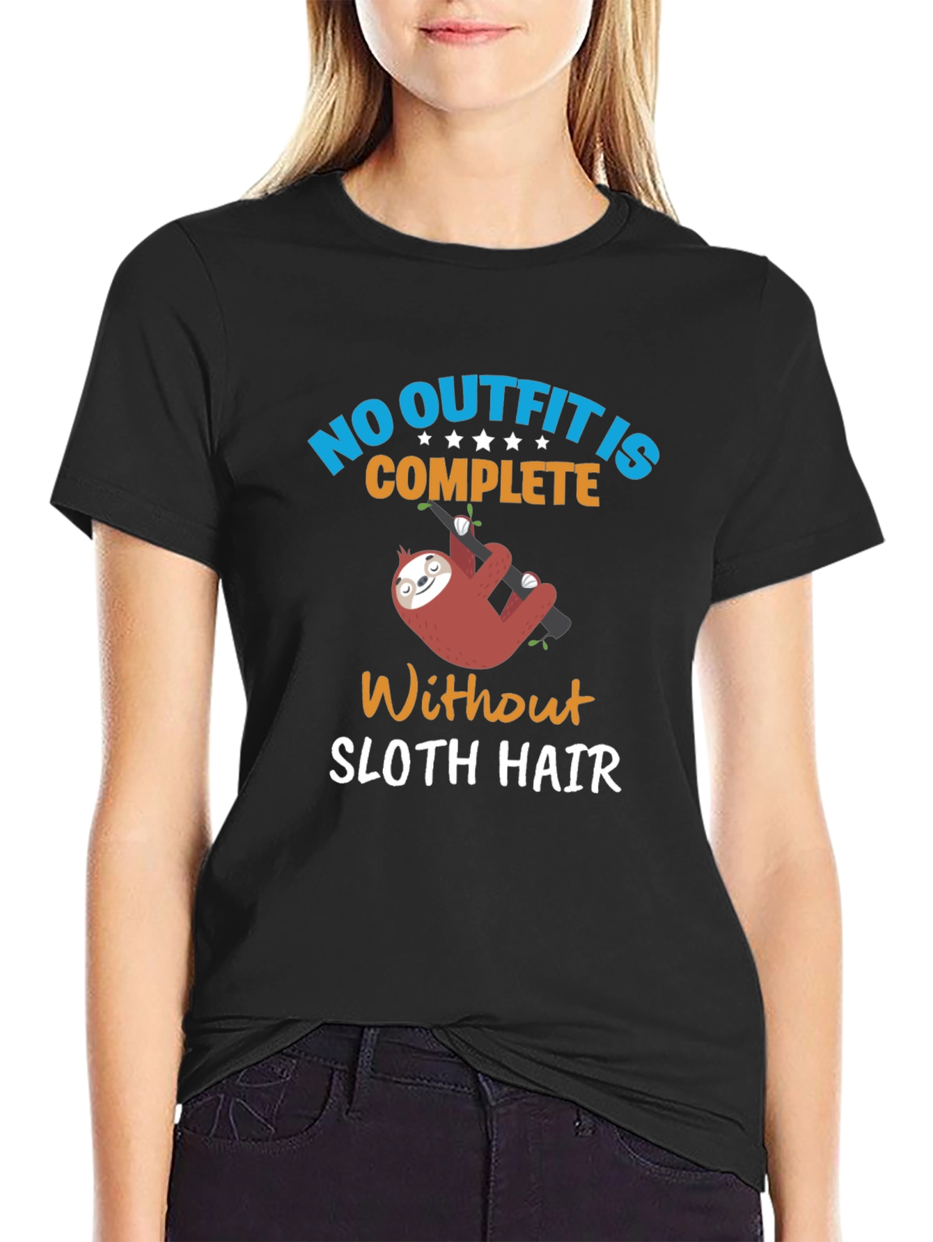 Black Sloth Hair T-Shirt - Funny Graphic Tee for Animal Lovers view 2