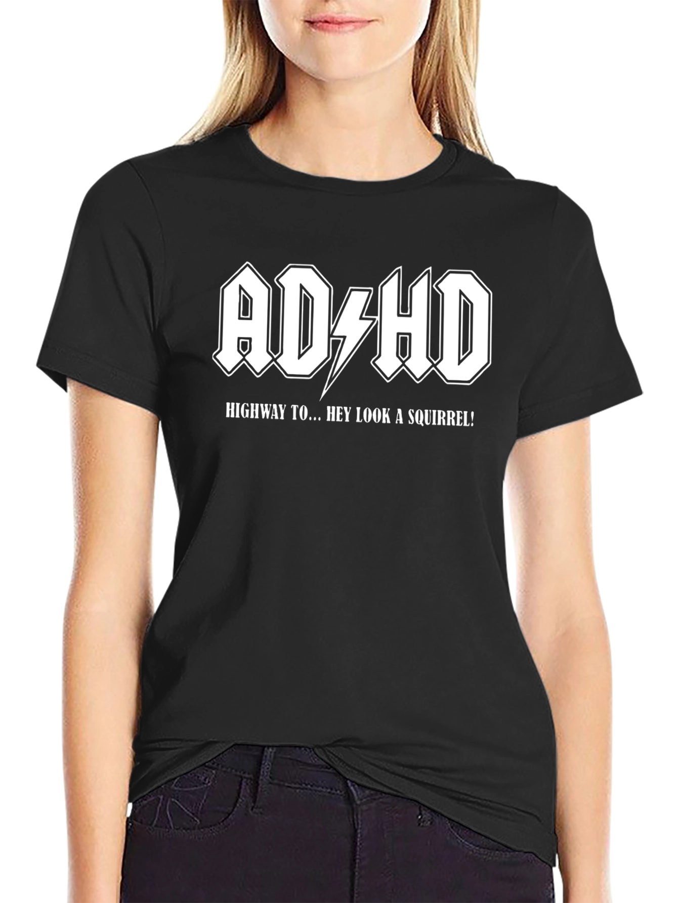 Black Funny ADHD T-Shirt - Highway to... Hey Look a Squirrel! view 2