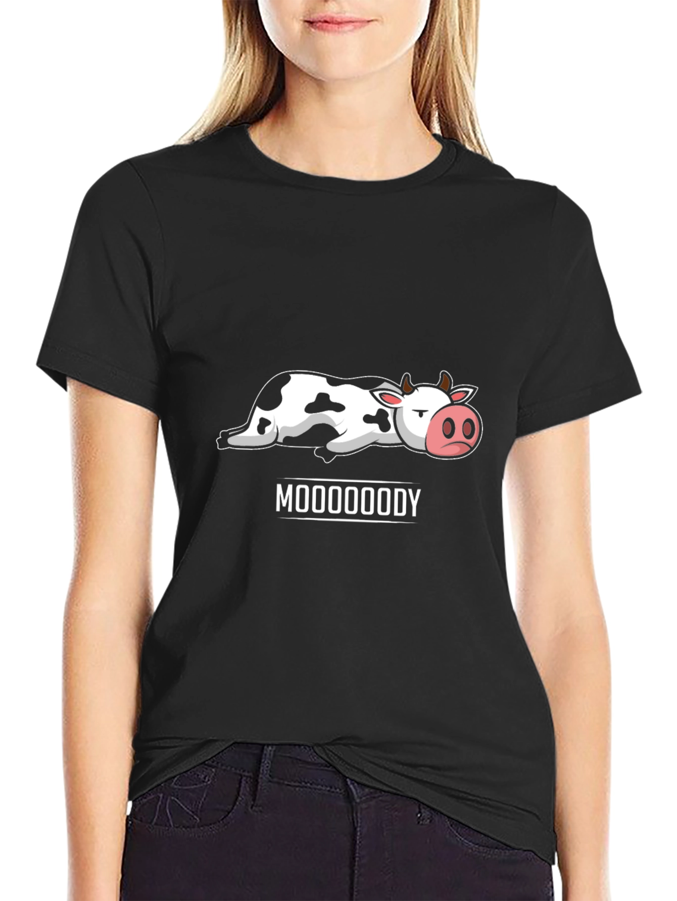 Black Mooooody Cow Graphic T-Shirt - Unisex view 2