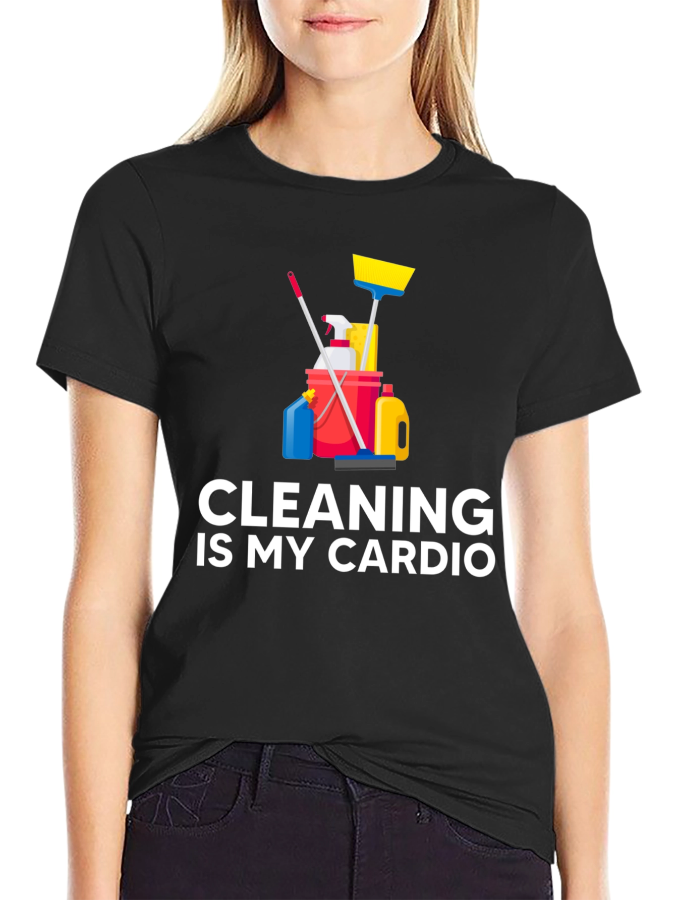 Black Cleaning Is My Cardio T-Shirt Funny Housework Design view 2