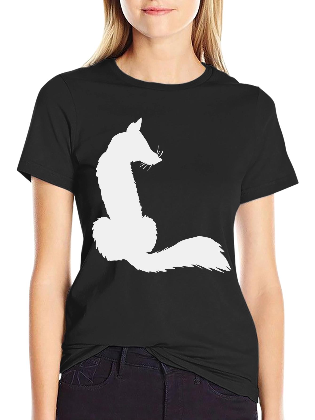 Black Fox Silhouette Graphic Tee - Black Cotton Blend view 2