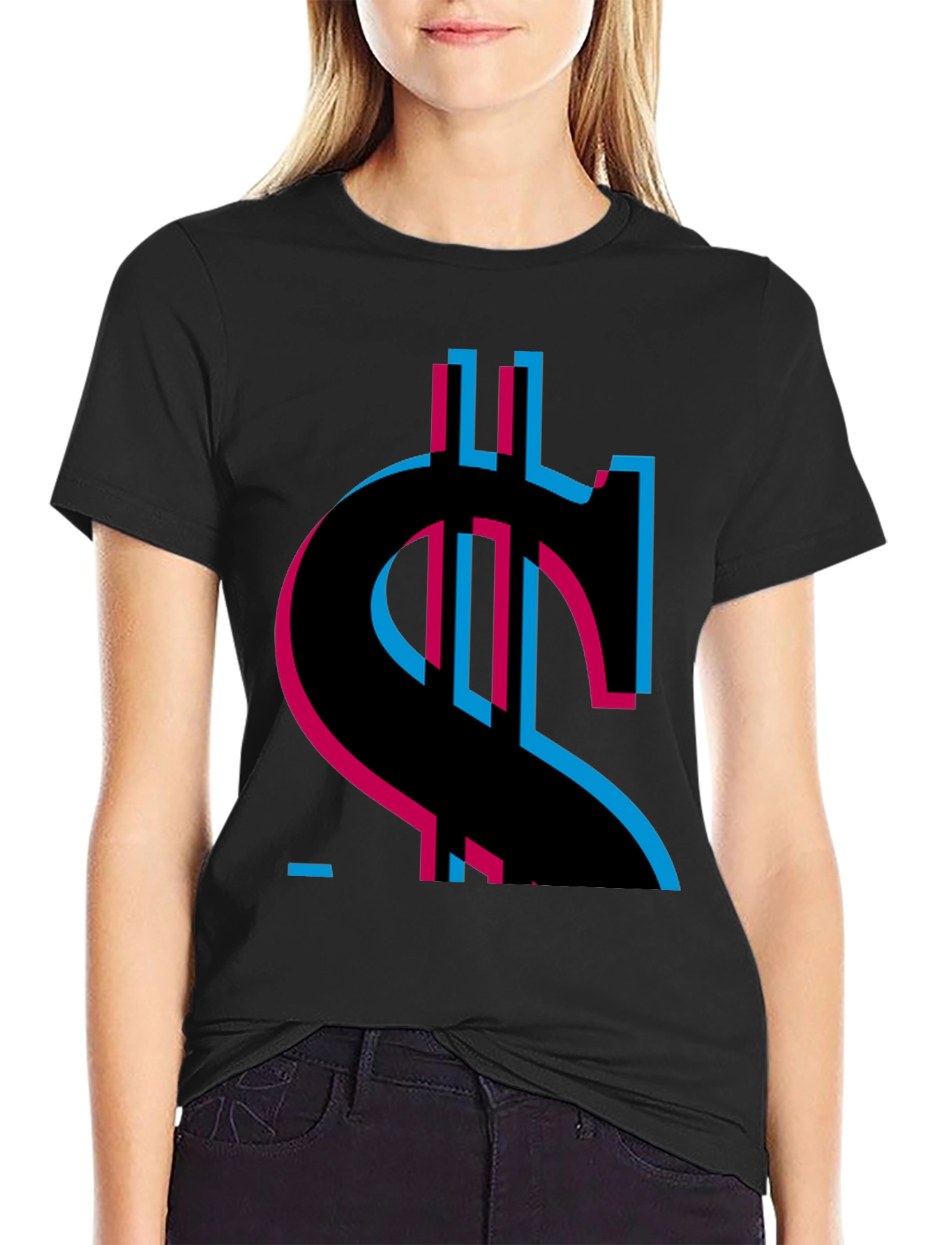 Black Abstract Dollar Sign Graphic Tee view 2