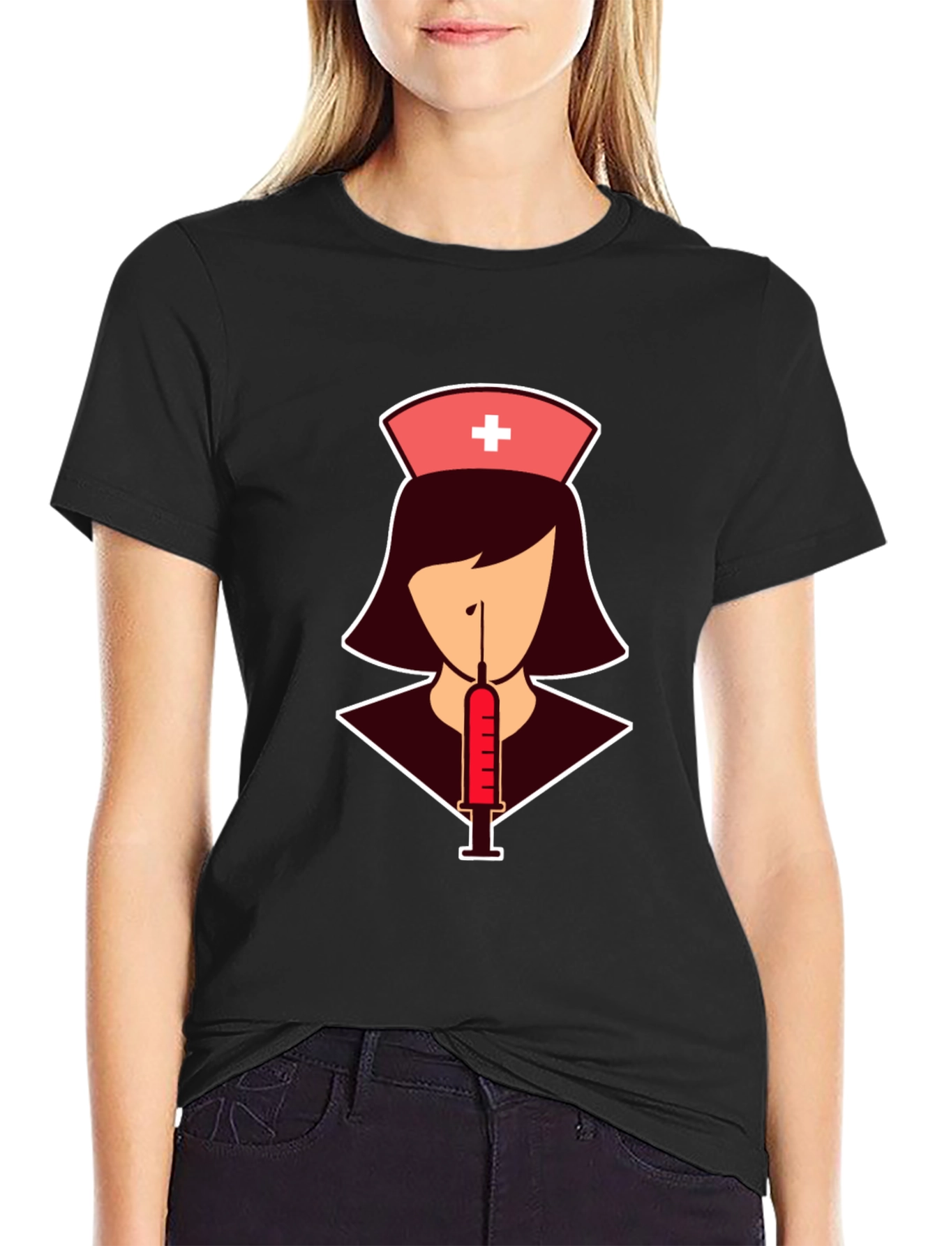 Black Nurse Syringe T-Shirt: Stylish Graphic Tee view 2