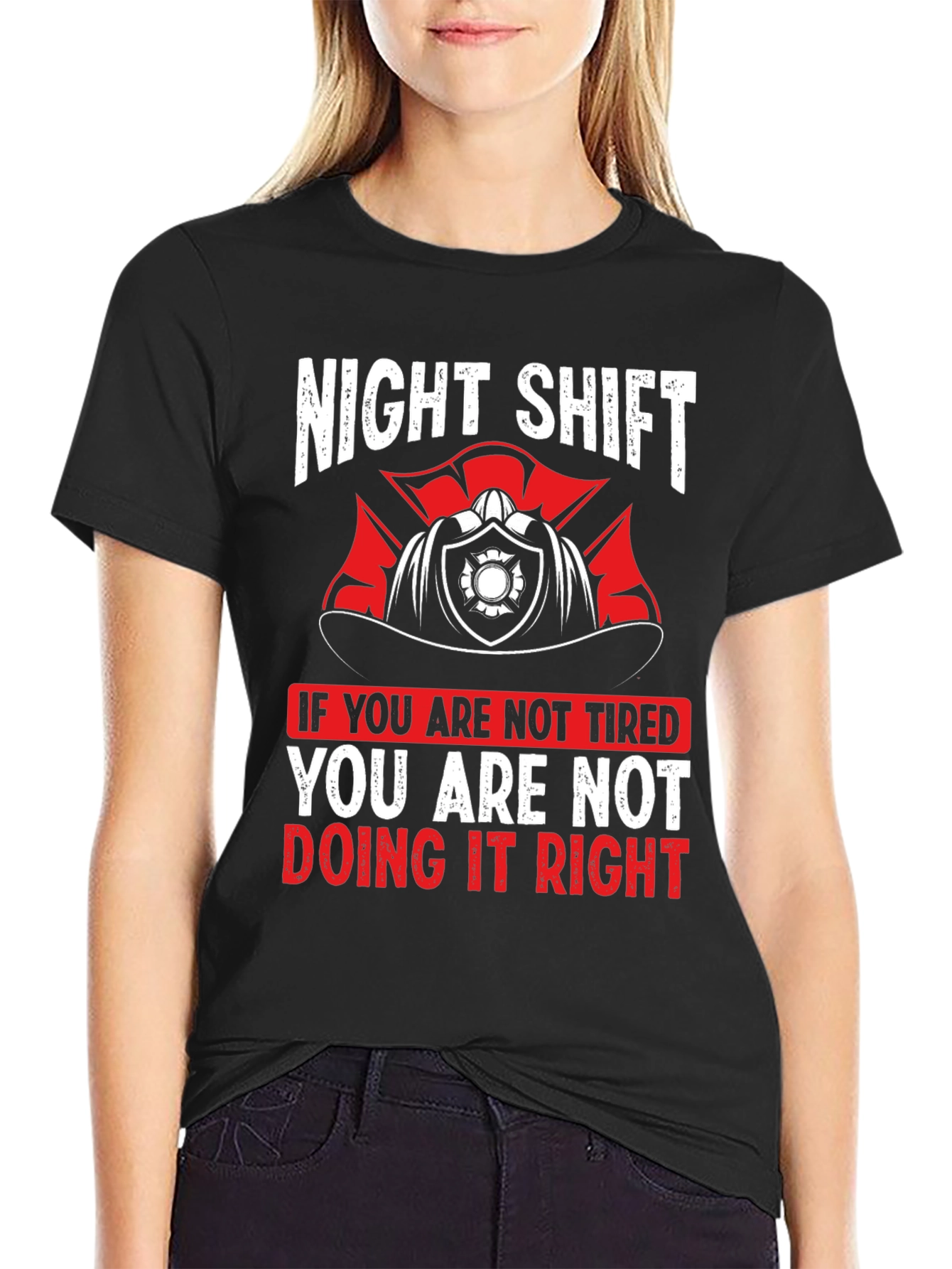 Black Night Shift Firefighter Graphic T-Shirt view 2