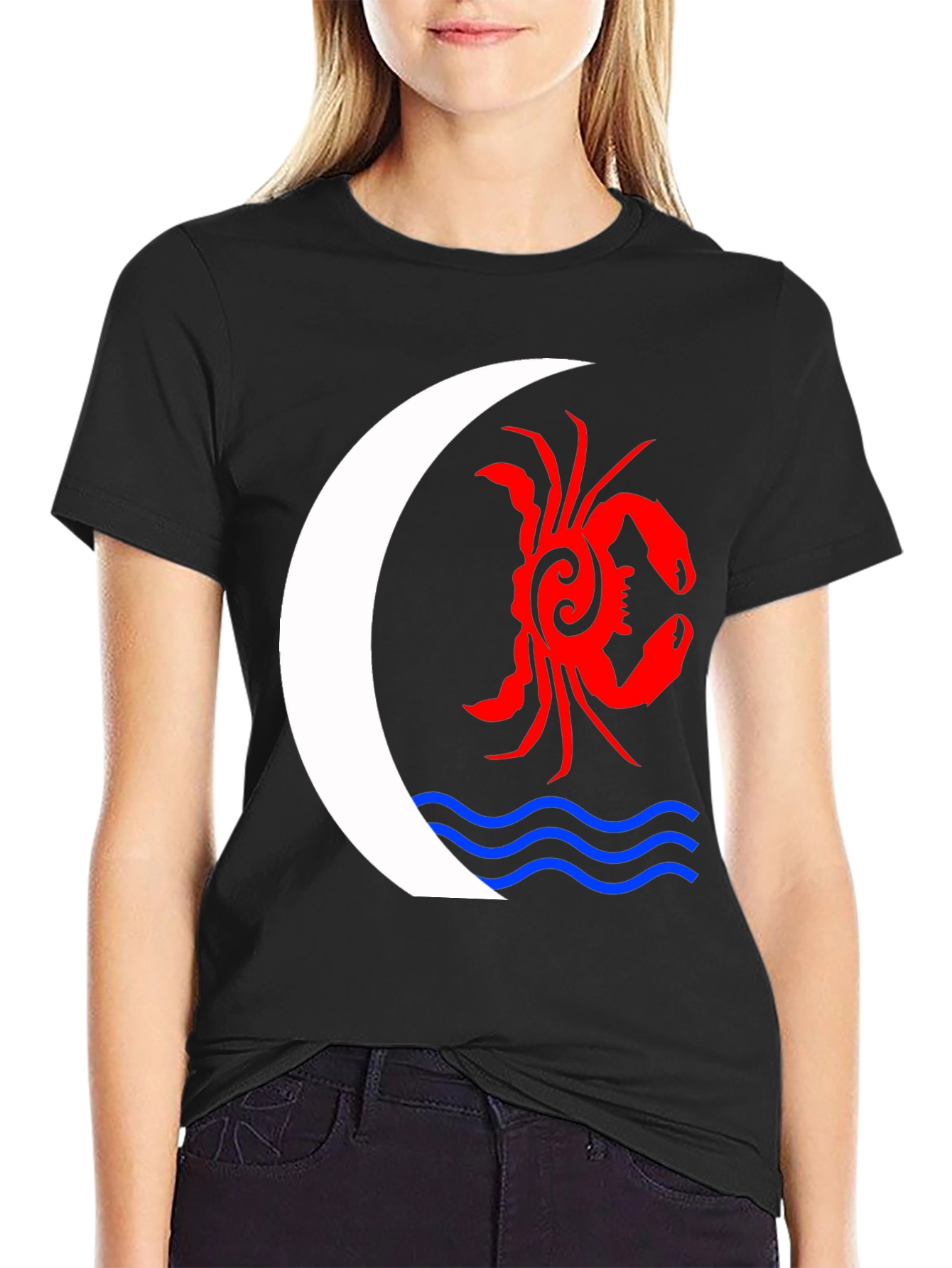 Black Tribal Crab Moon T-Shirt - Unique Graphic Tee view 2