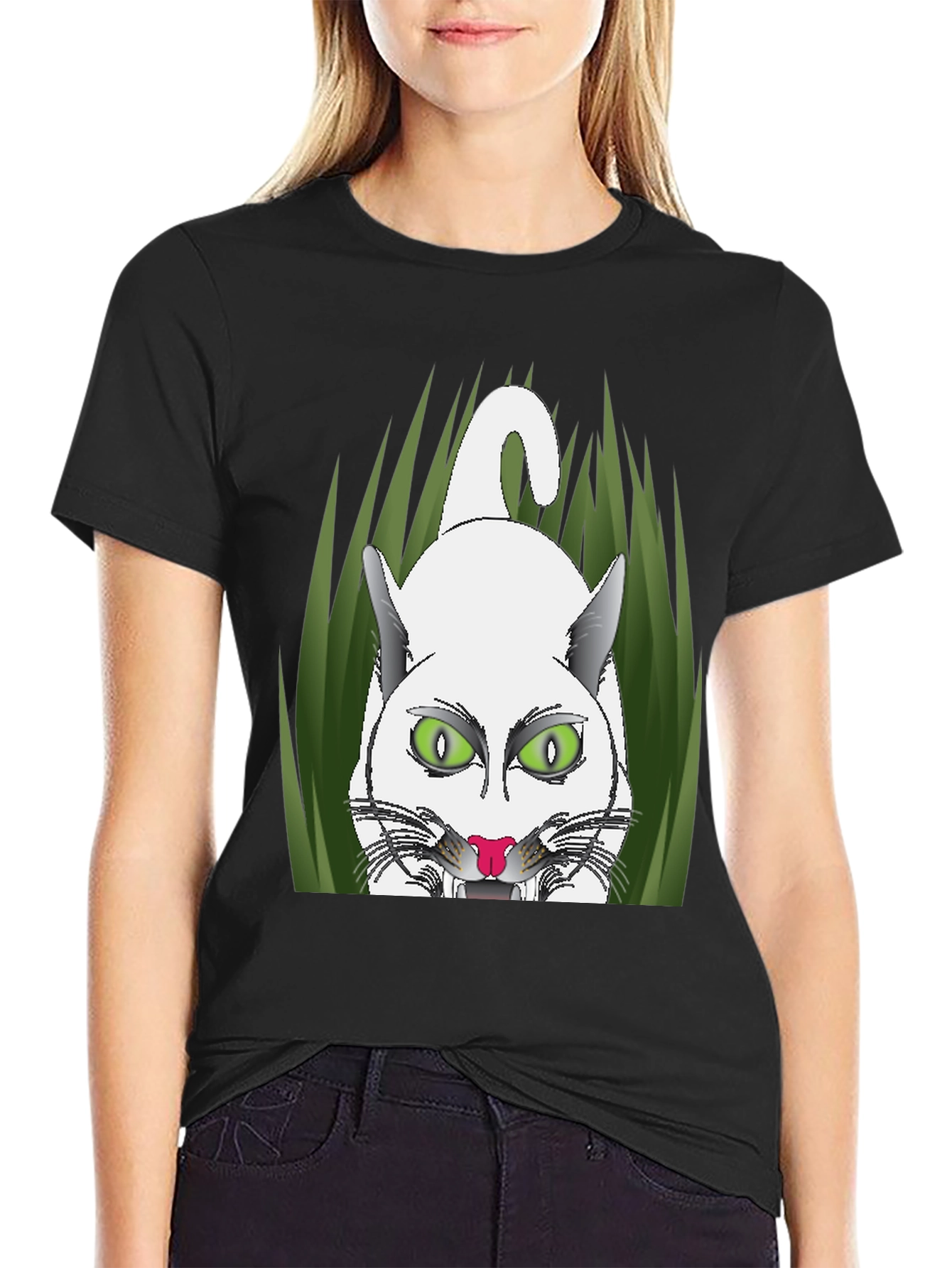 Black Black T-Shirt with Cat Graphic view 2