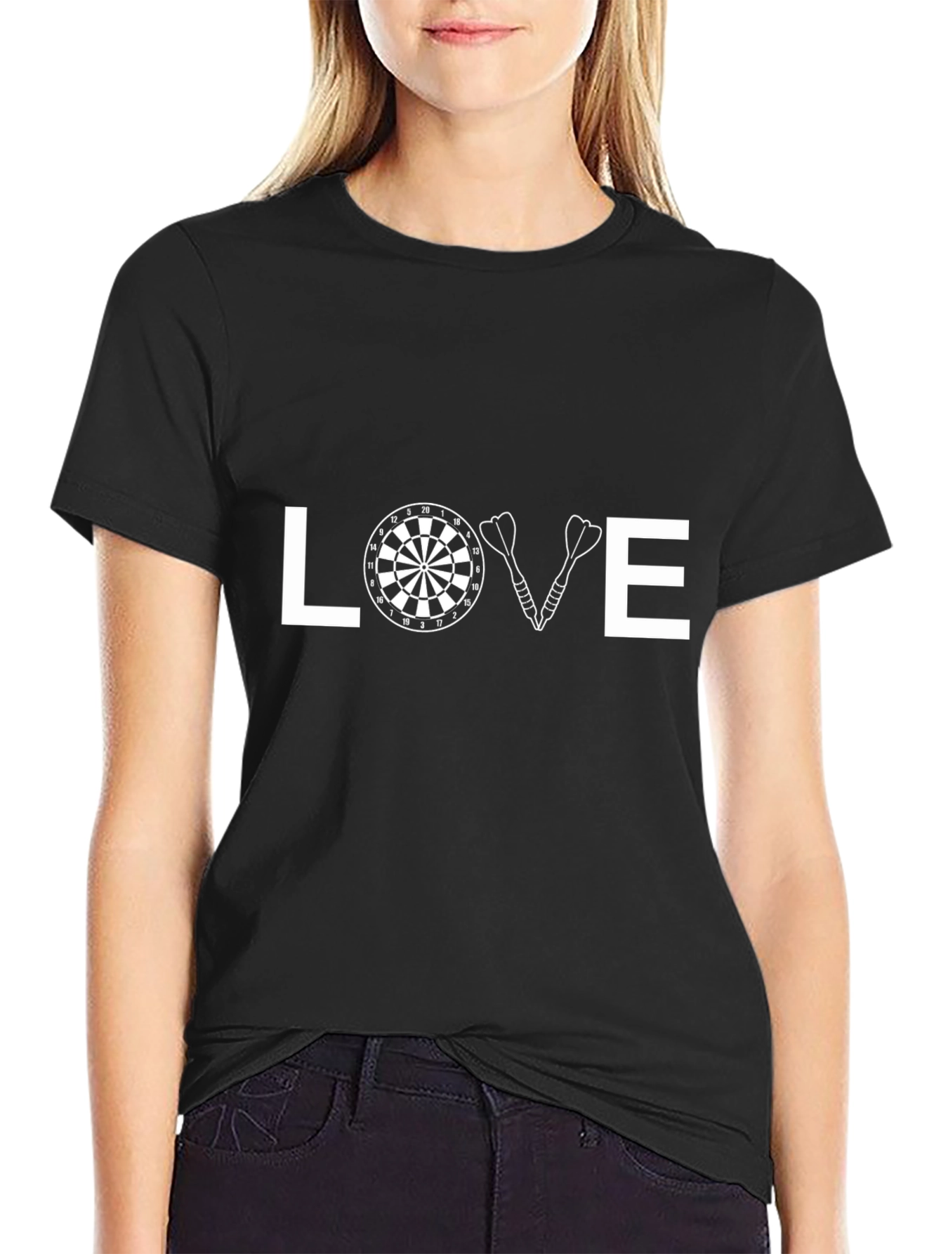 Black Darts Love T-Shirt - Casual Black Tee for Dart Players view 2