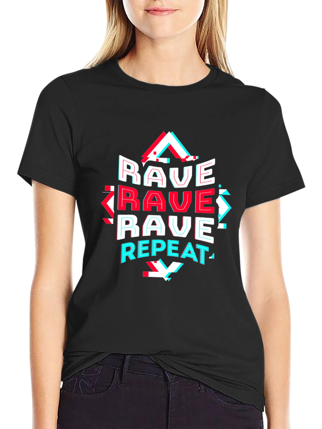 Black Rave Repeat Graphic Tee - EDM Festival Shirt view 2
