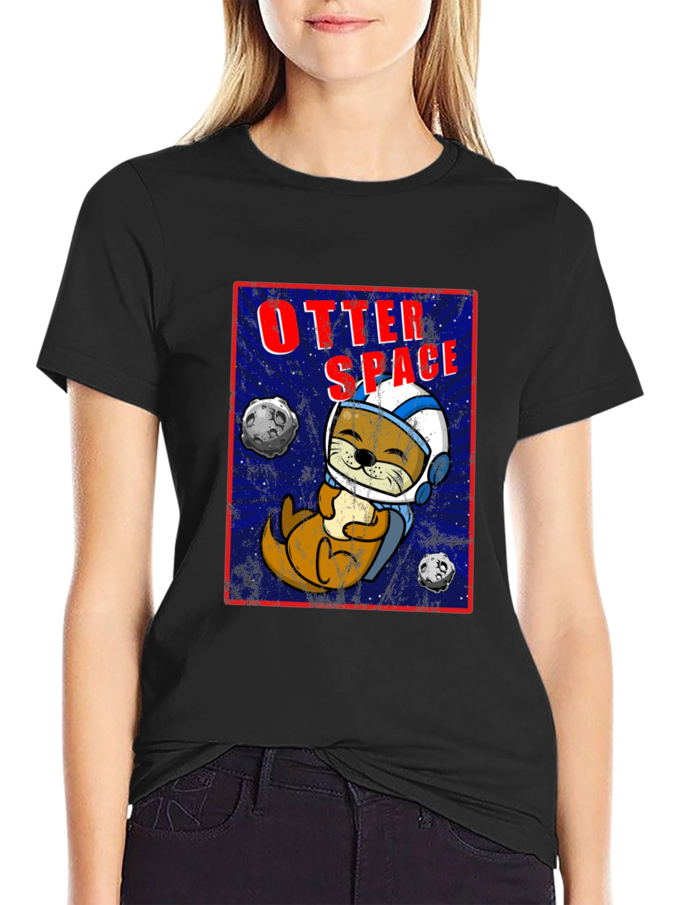 Black Otter Space Graphic T-Shirt - Funny Animal Tee view 2