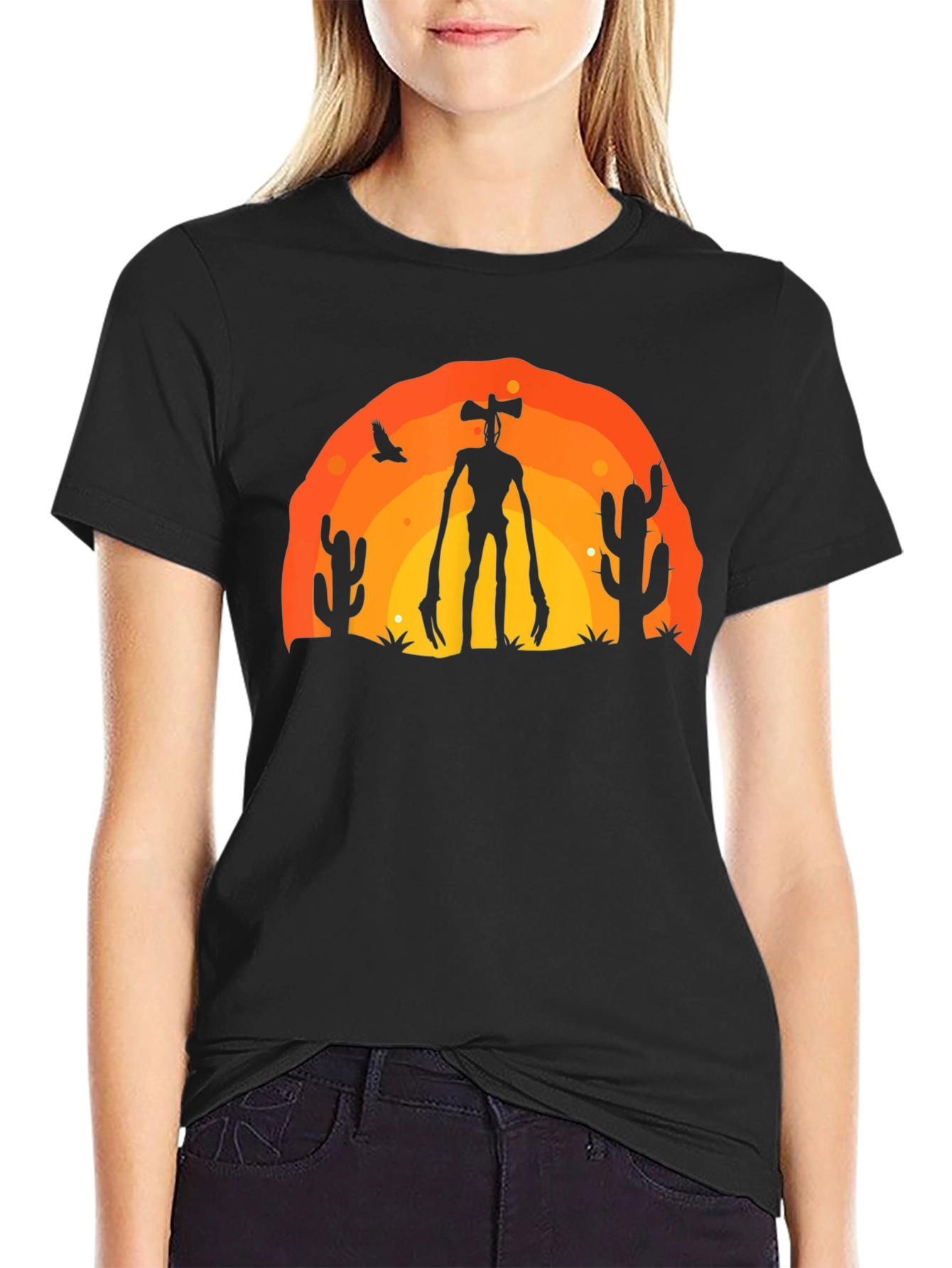 Black Siren Head Desert Graphic T-Shirt view 2