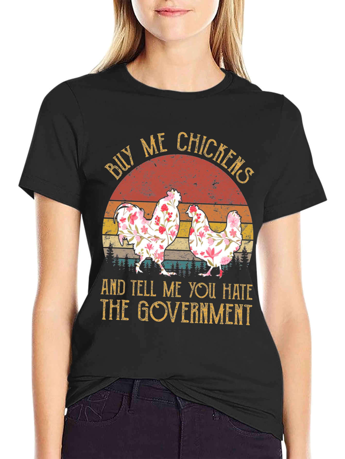 Black Buy Me Chickens Funny Graphic Tee view 2