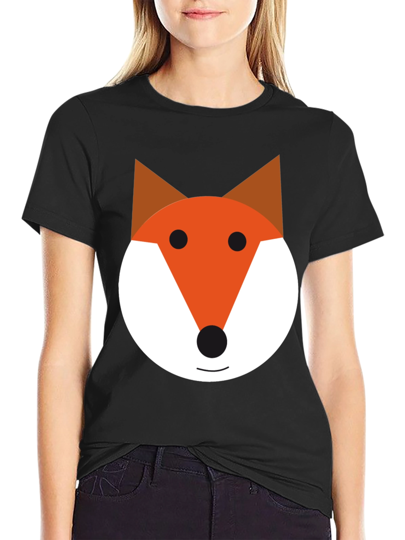 Black Fox Face Graphic Tee - Black Cotton Blend Shirt view 2