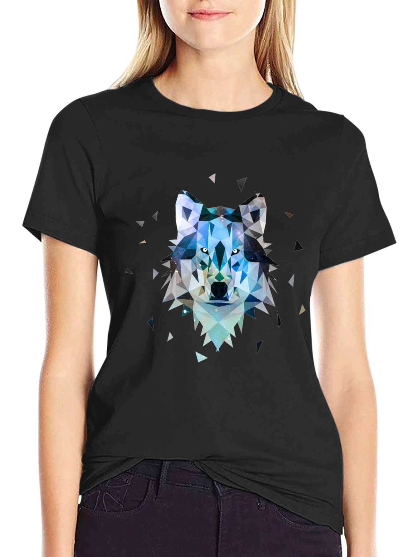 Black Geometric Wolf Graphic Tee view 2