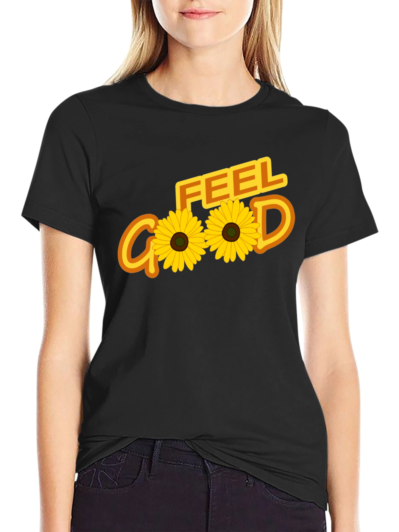 Black Feel Good Sunflower Graphic Tee - Black view 2