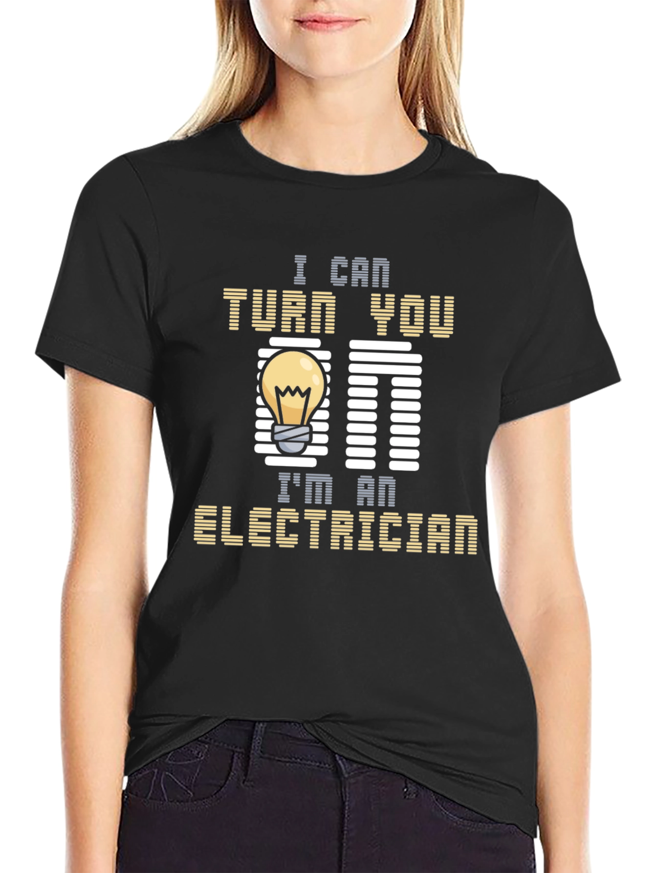 Black Electrician Humor T-Shirt - I Can Turn You On view 2