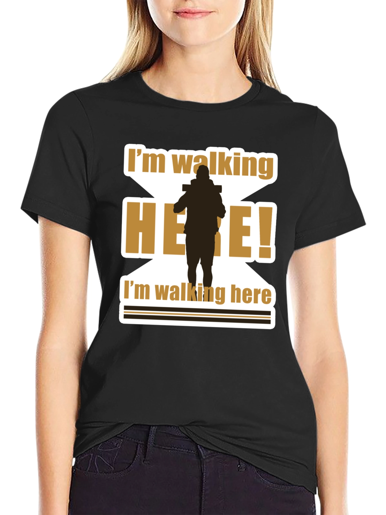 Black I'm Walking Here T-Shirt Funny Movie Quote view 2