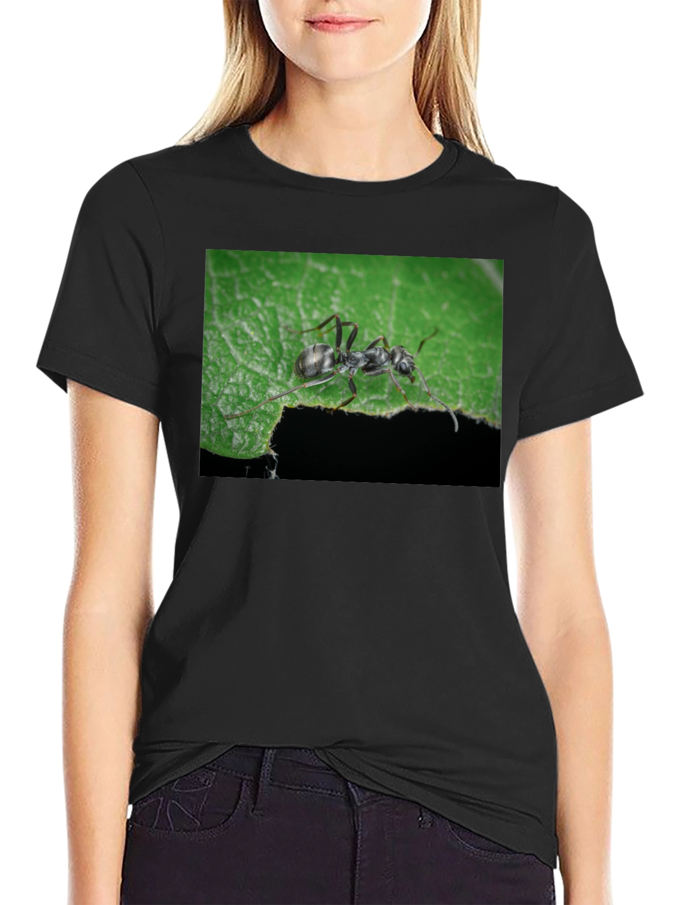 Black Ant on Leaf Graphic Tee - Nature Lover's T-Shirt view 2