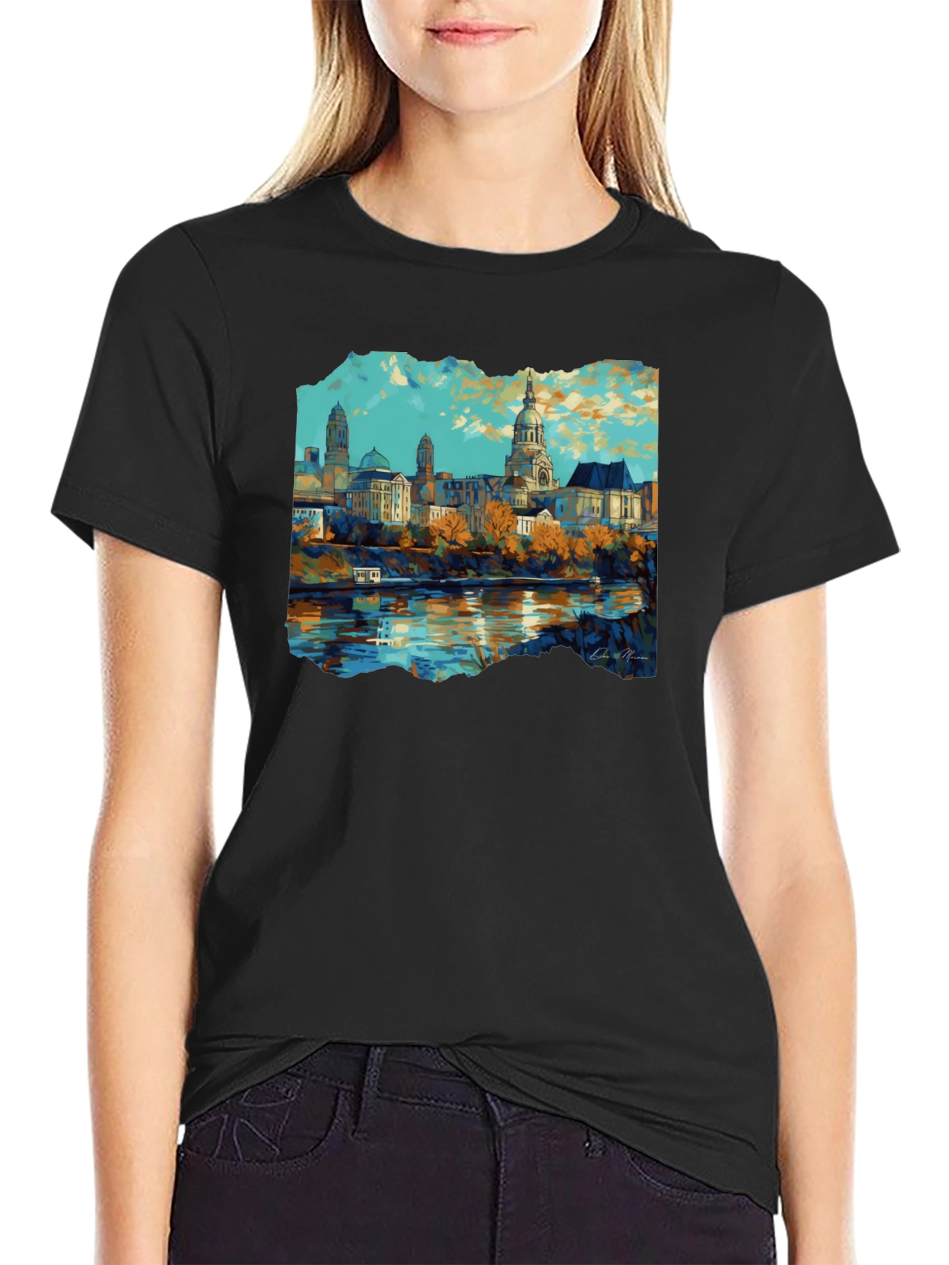 Black Cityscape Graphic Black T-Shirt view 2