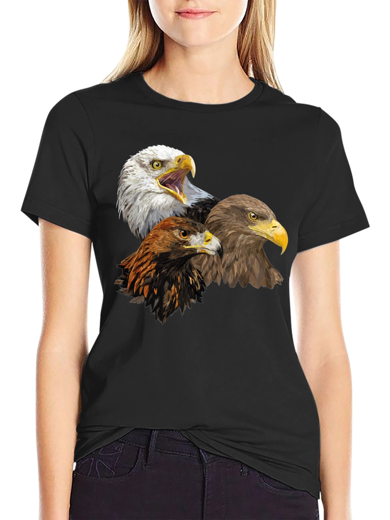 Black Eagle Trio Graphic Tee - Black Cotton Shirt view 2