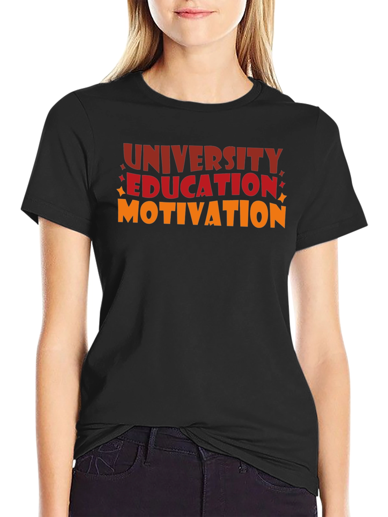 Black University Education Motivation Graphic Tee view 2