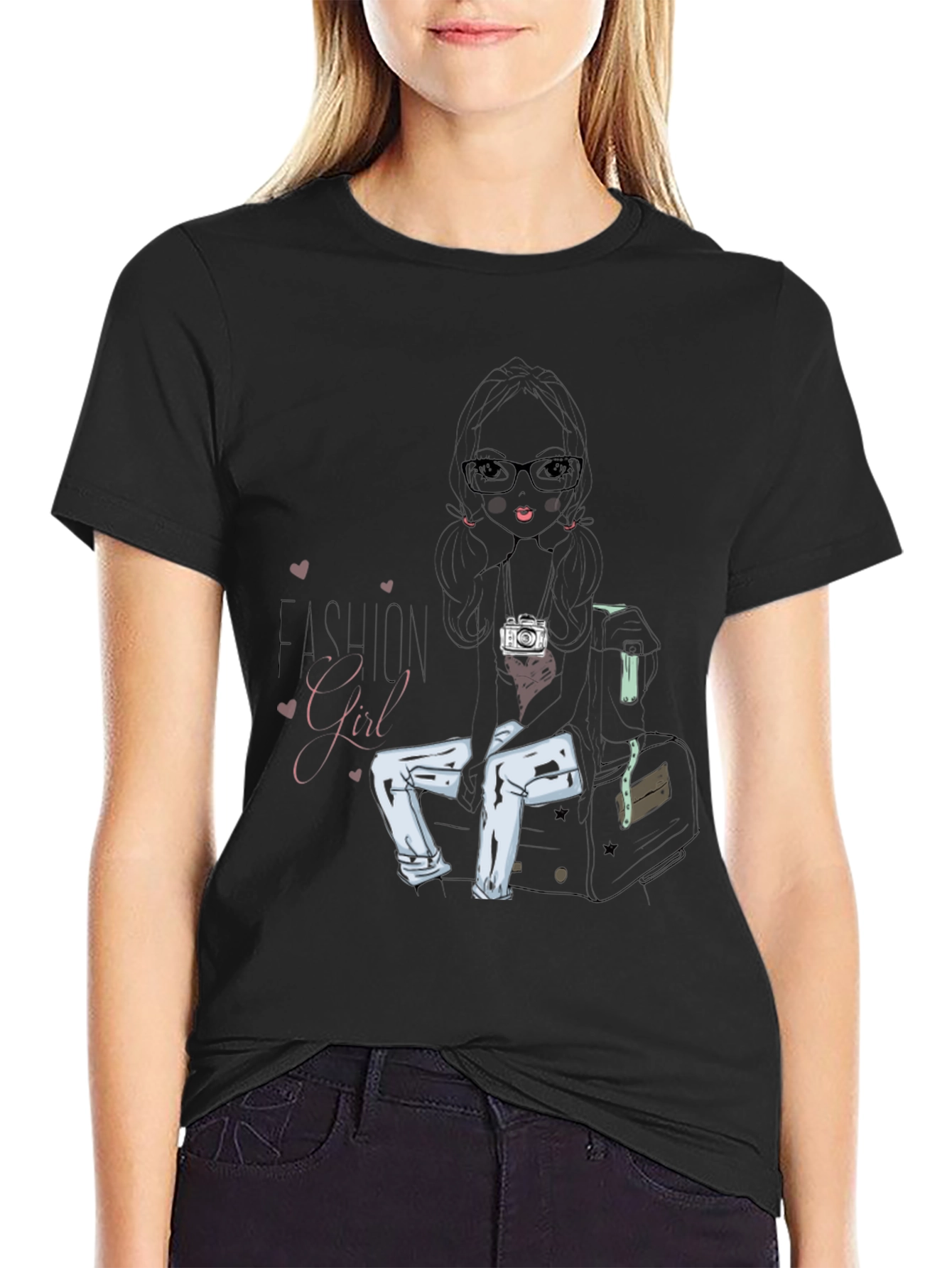 Black Fashion Girl Graphic Print T-Shirt view 2
