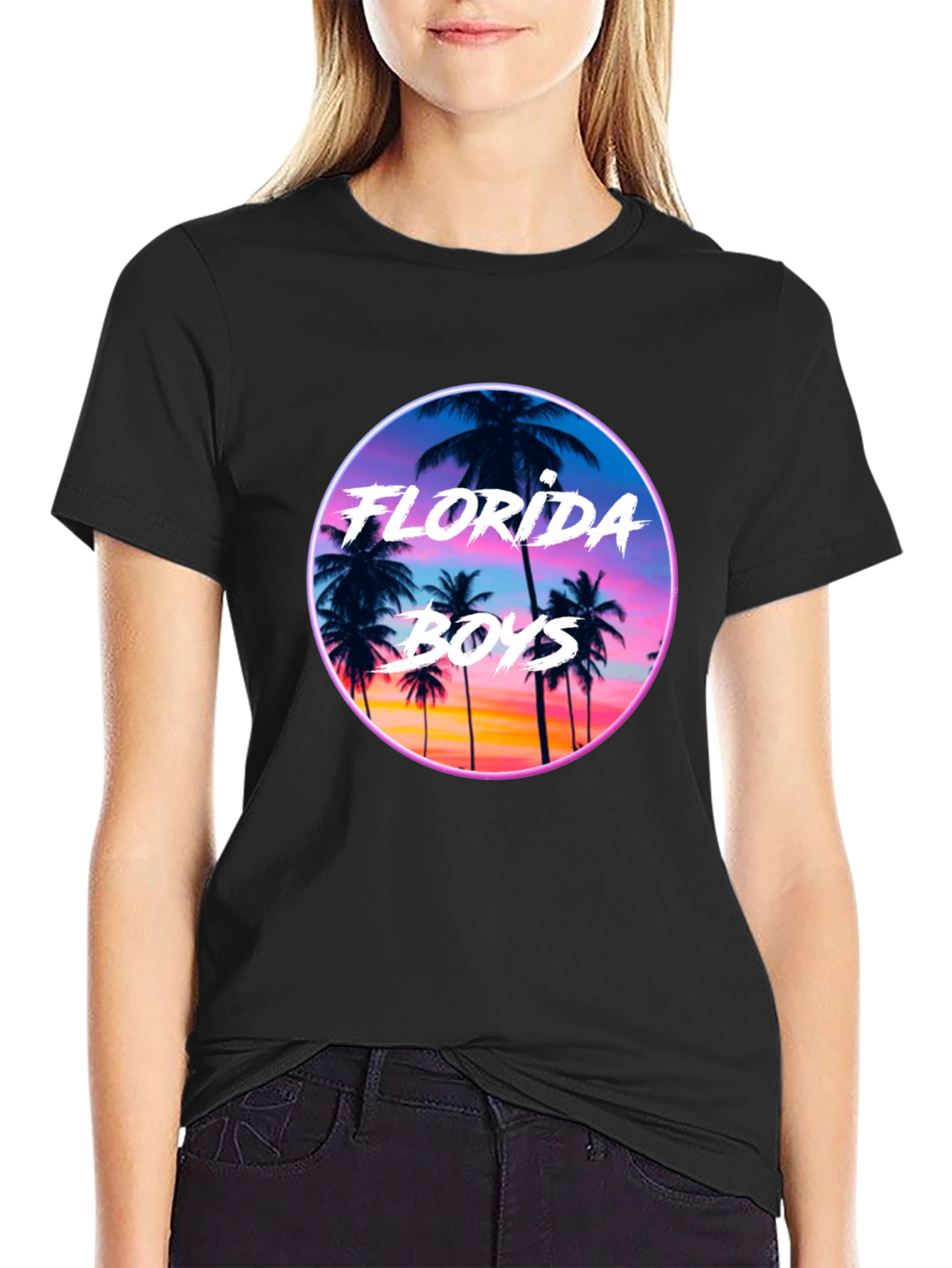 Black Florida Boys Sunset T-Shirt - Retro Palm Tree Tee view 2