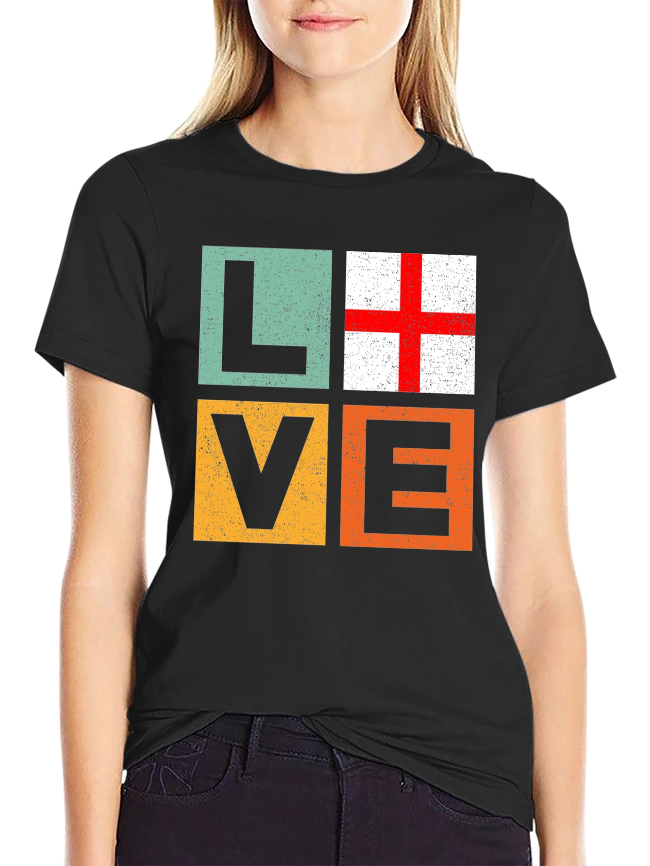 Black Love England Flag T-Shirt - Graphic Tee view 2