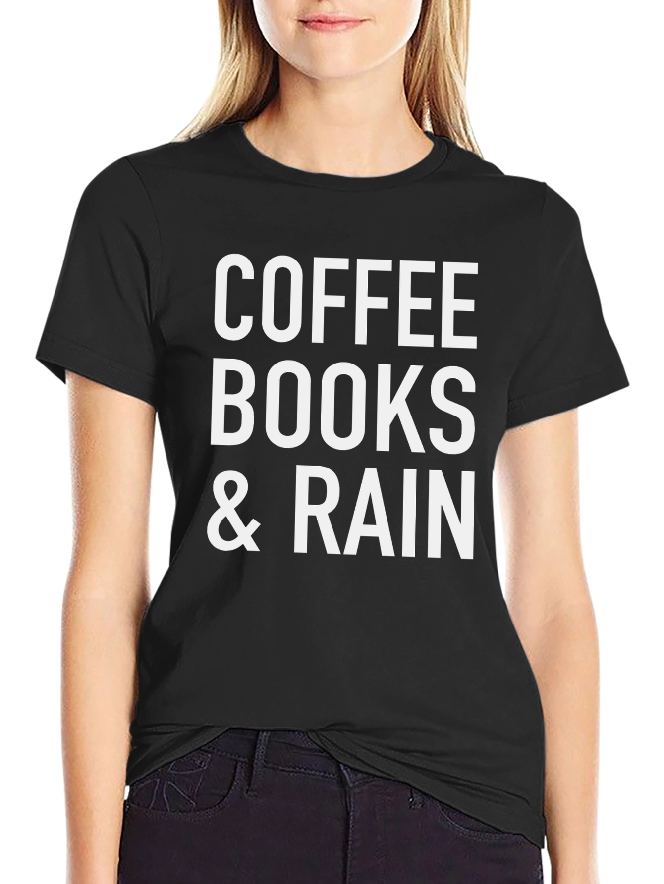 Black Coffee, Books & Rain T-Shirt - Black Cotton Blend view 2