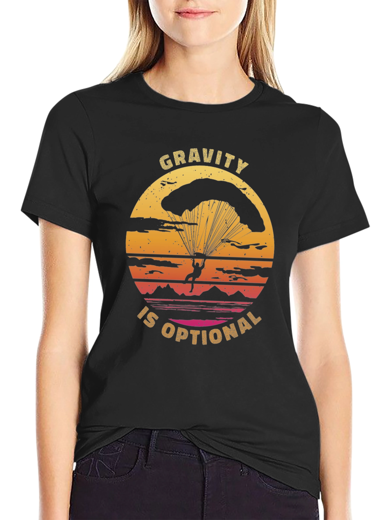 Black Gravity is Optional T-Shirt - Parachute Design view 2