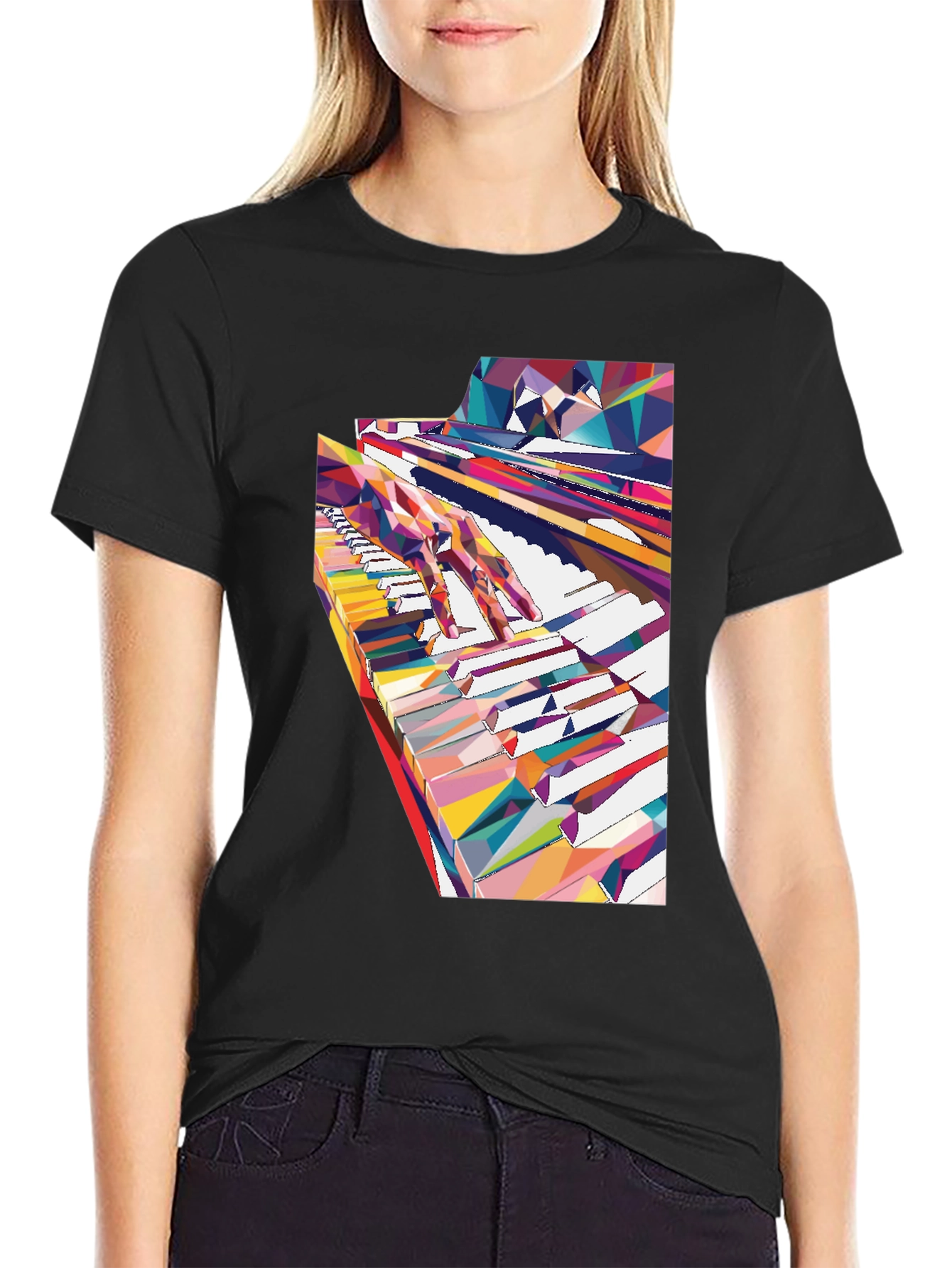 Black Abstract Piano Keys Graphic Tee - Music Lover Shirt view 2