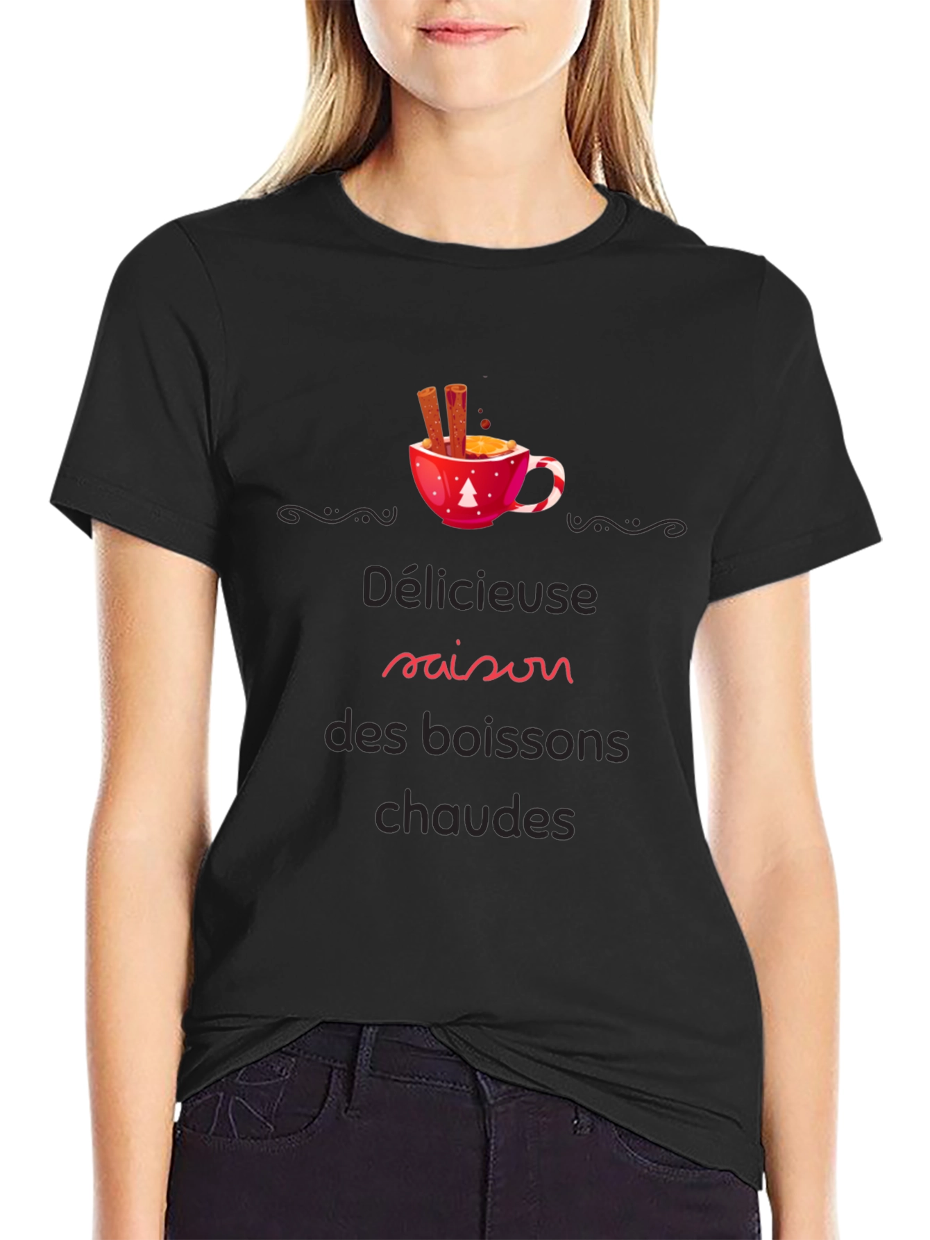 Black Festive Hot Drinks Season Black T-Shirt view 2