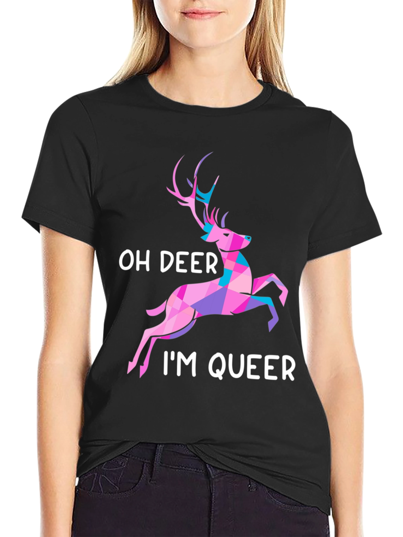 Black Oh Deer I'm Queer T-Shirt view 2