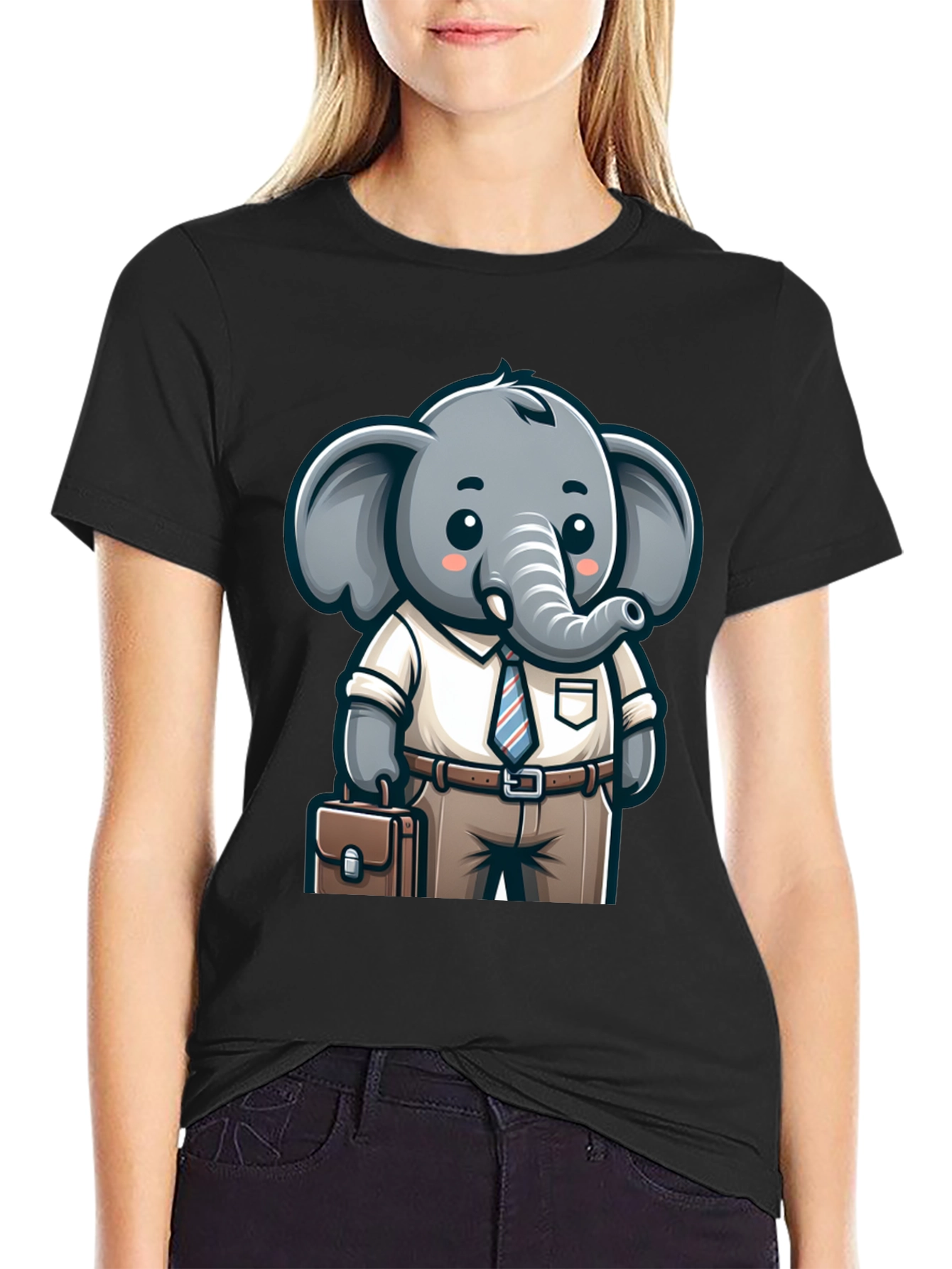 Black Cartoon Elephant Businessman Graphic Tee view 2