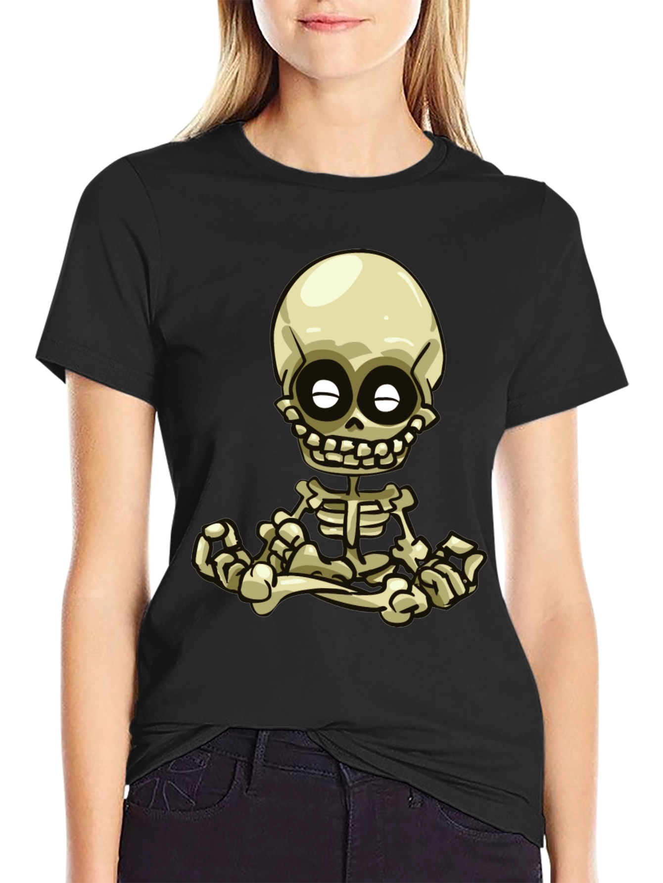 Black Cartoon Skeleton Graphic Tee - Black view 2