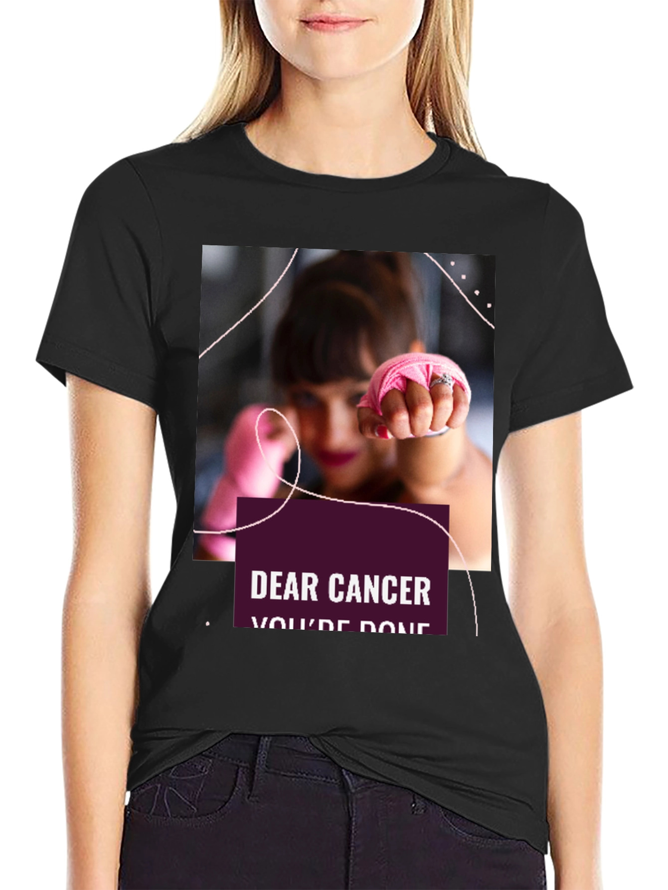 Black Dear Cancer, You're Done Black T-Shirt view 2