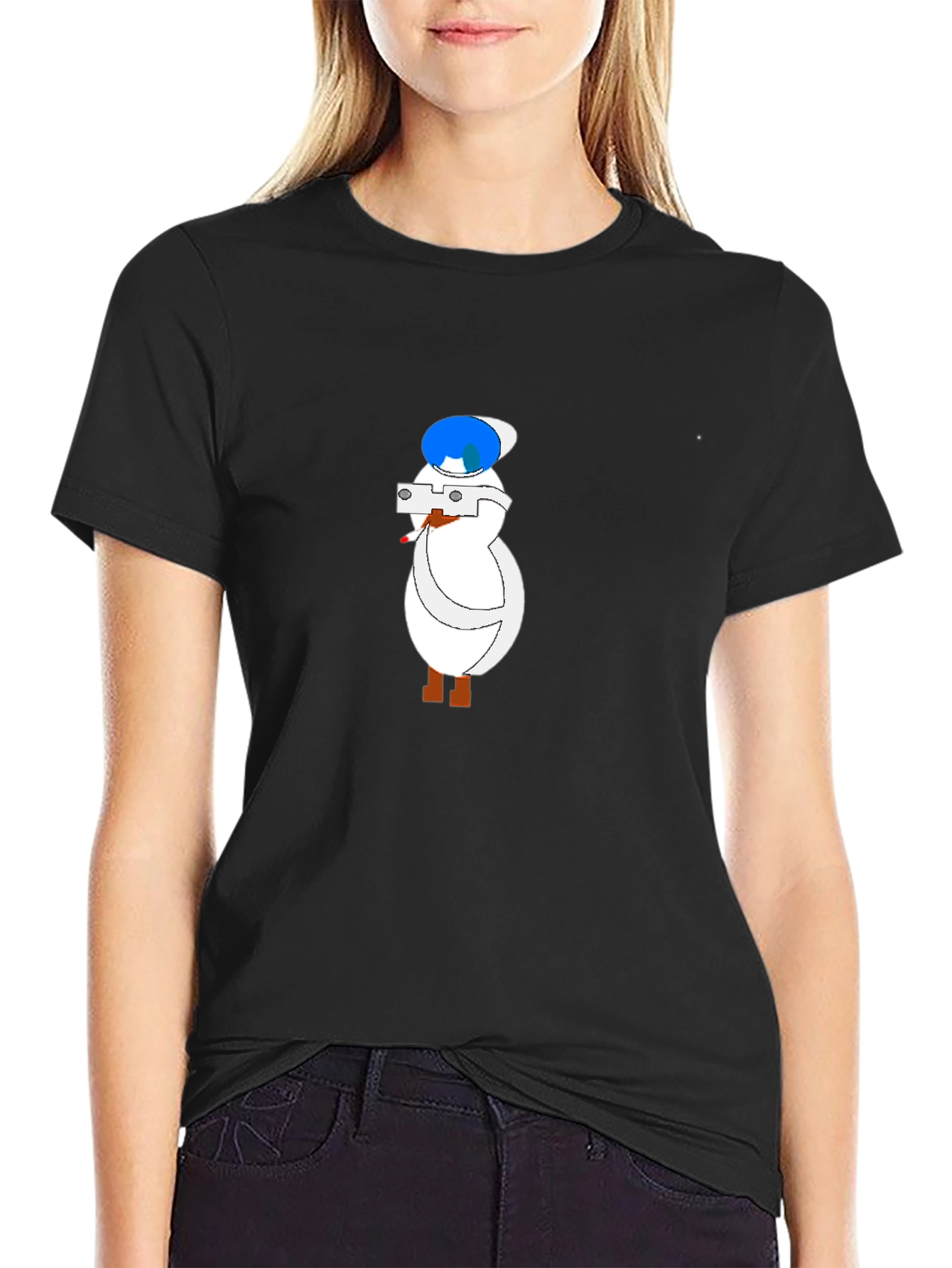 Black Cartoon Duck Tourist Black T-Shirt view 2