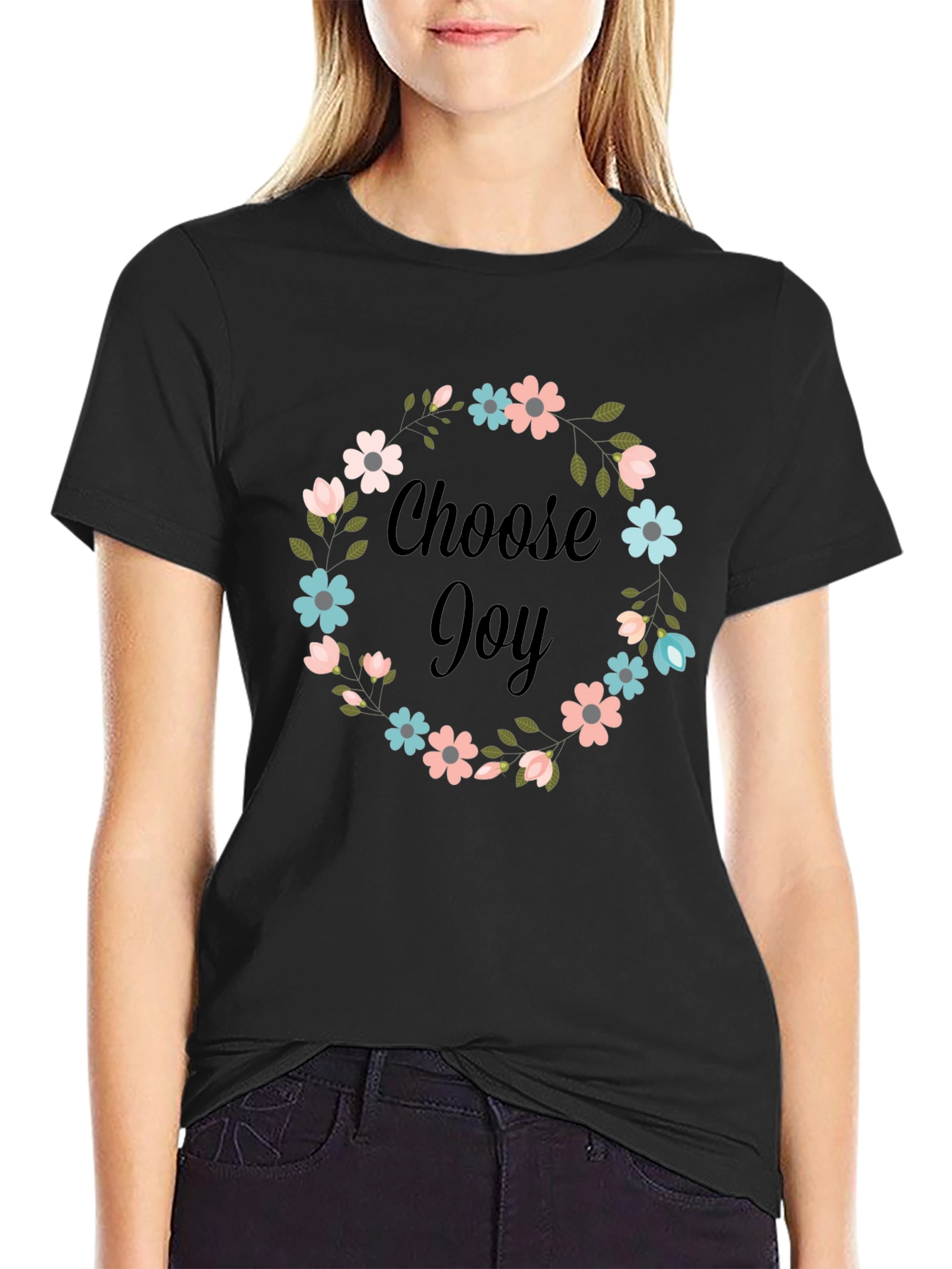 Black Choose Joy Floral Graphic T-Shirt view 2