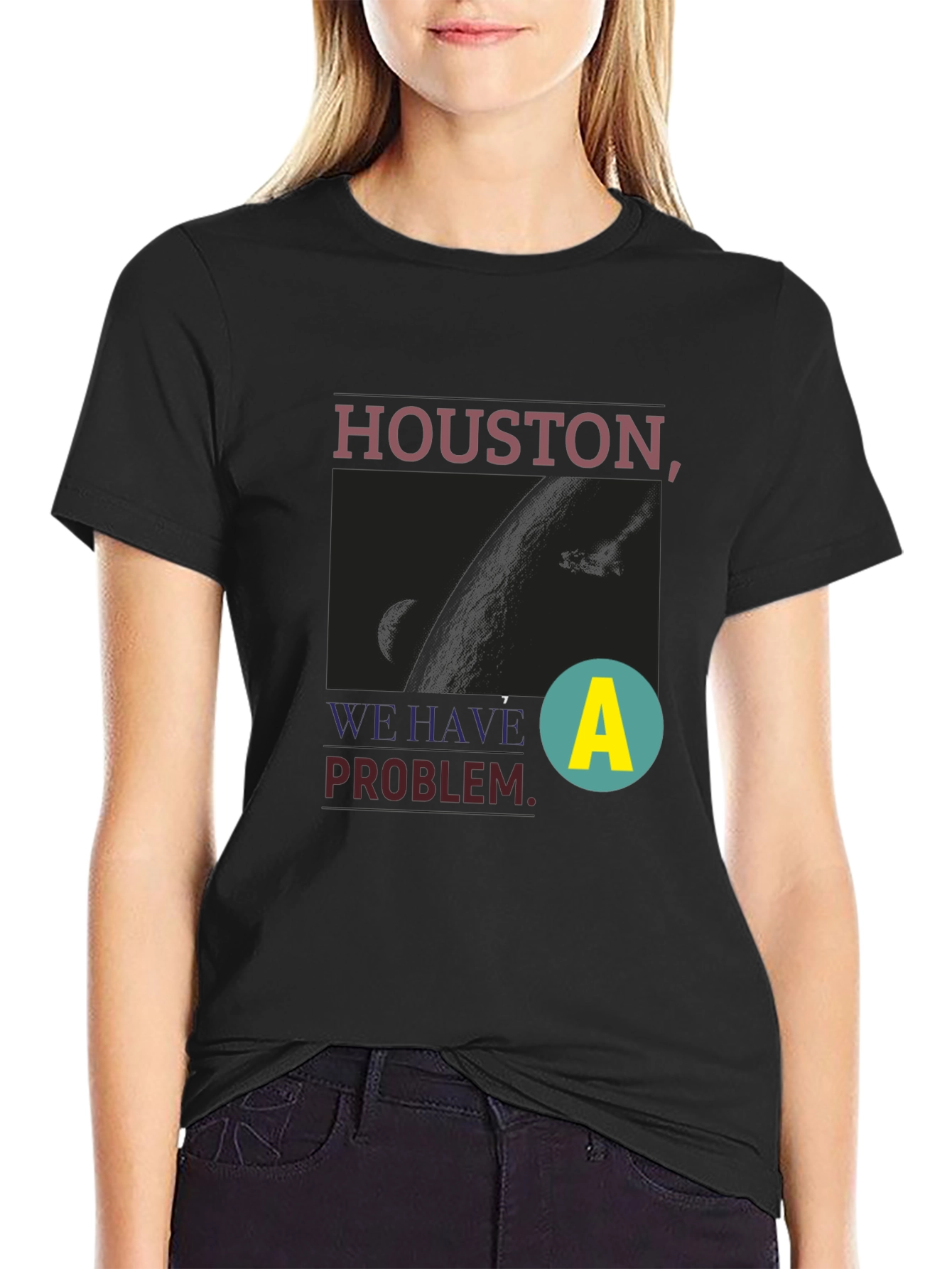 Black Houston We Have a Problem Graphic Tee view 2