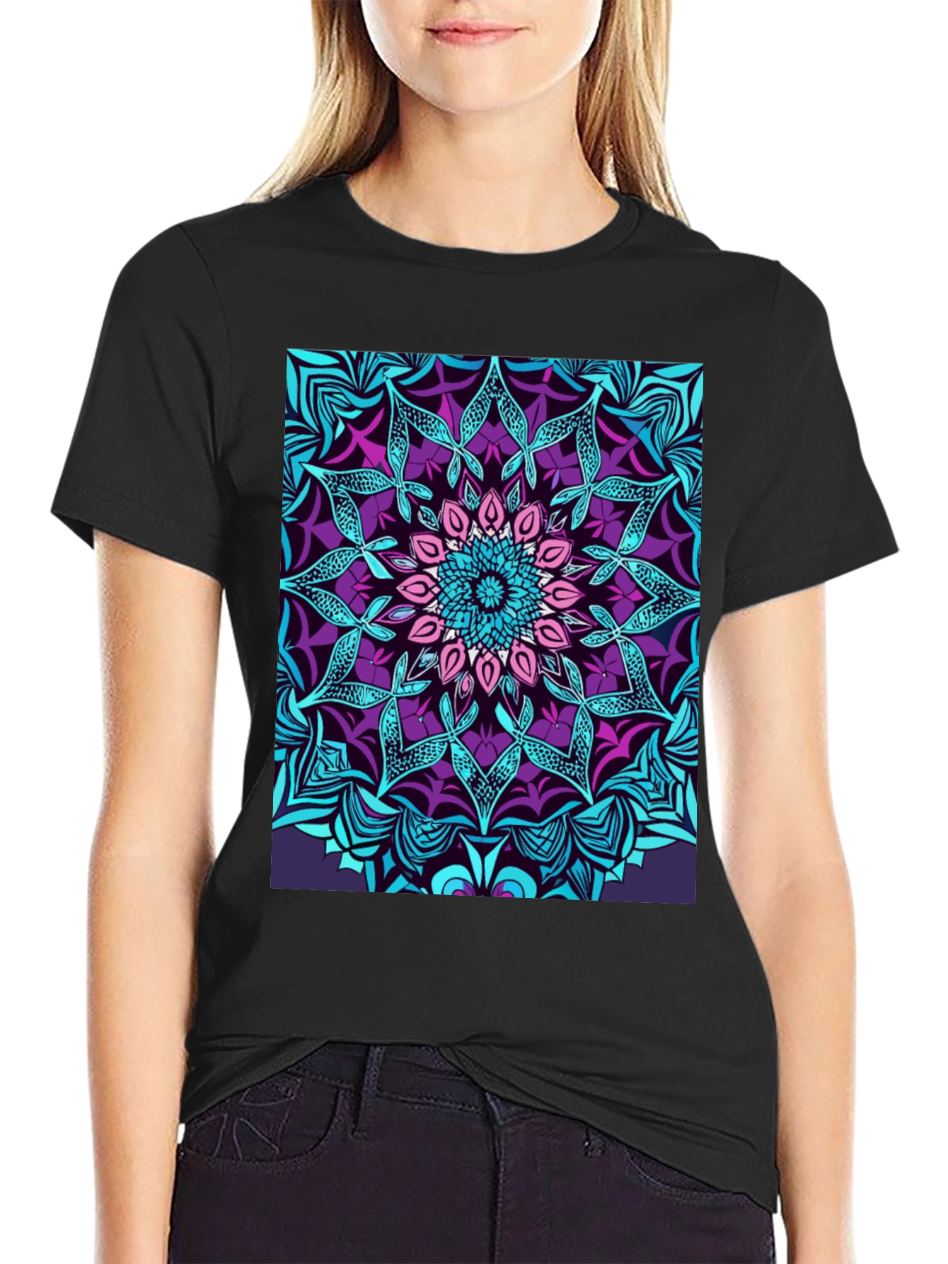 Black Vibrant Mandala Graphic Tee view 2