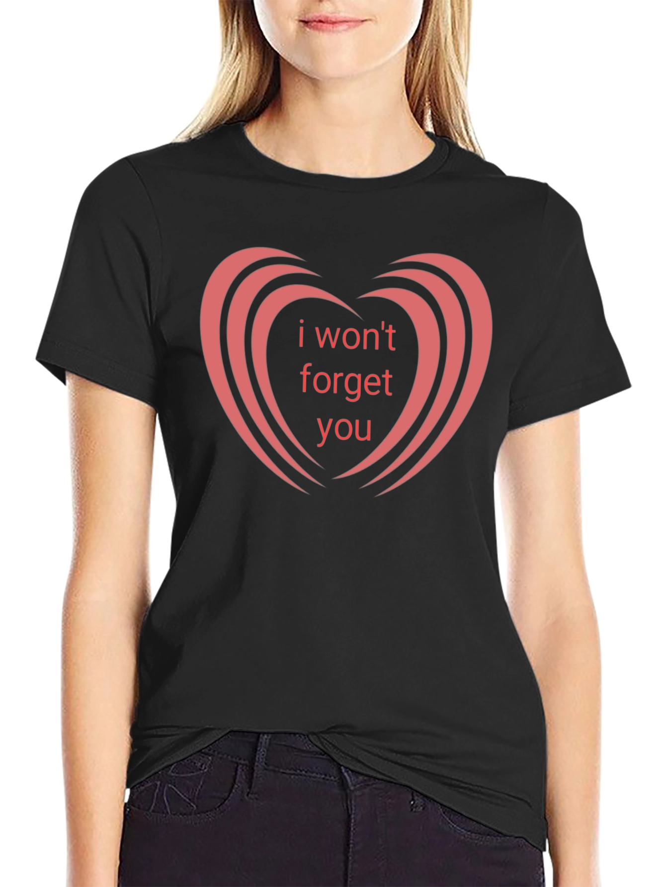 Black I Won't Forget You Graphic Tee - Heart Design view 2