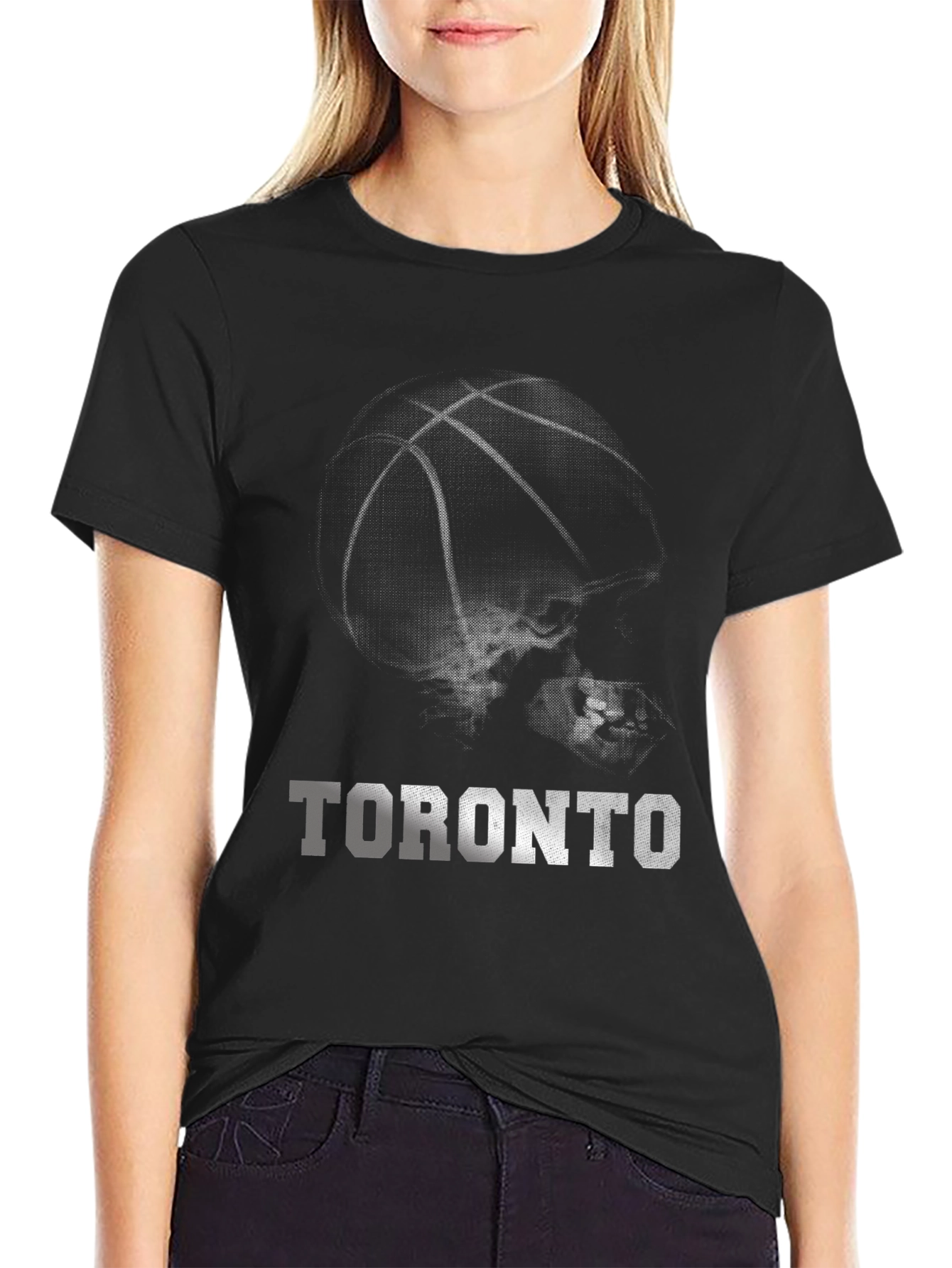 Black Toronto Basketball Graphic Tee - Black Cotton T-Shirt view 2