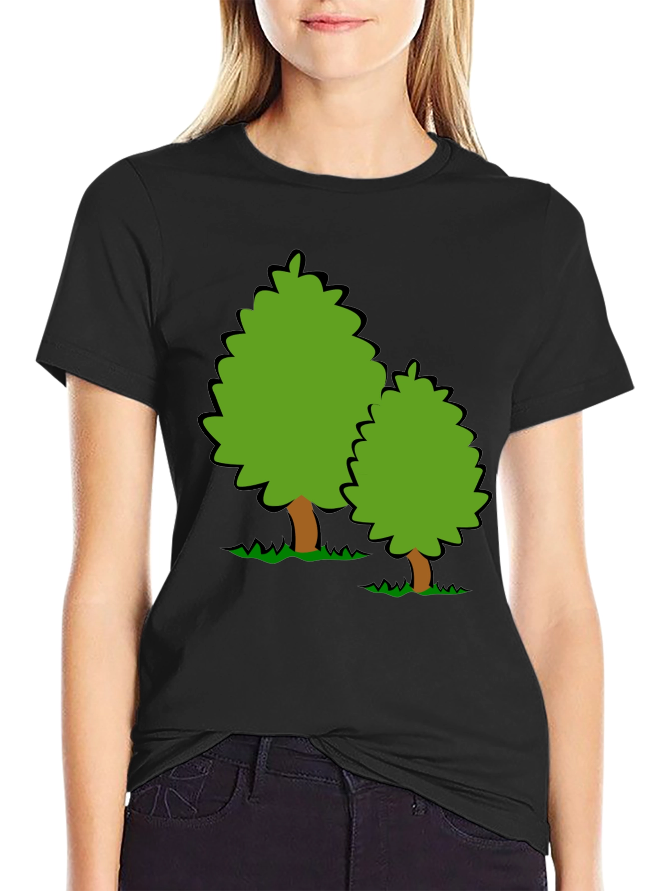 Black Cartoon Tree Graphic Black T-Shirt view 2
